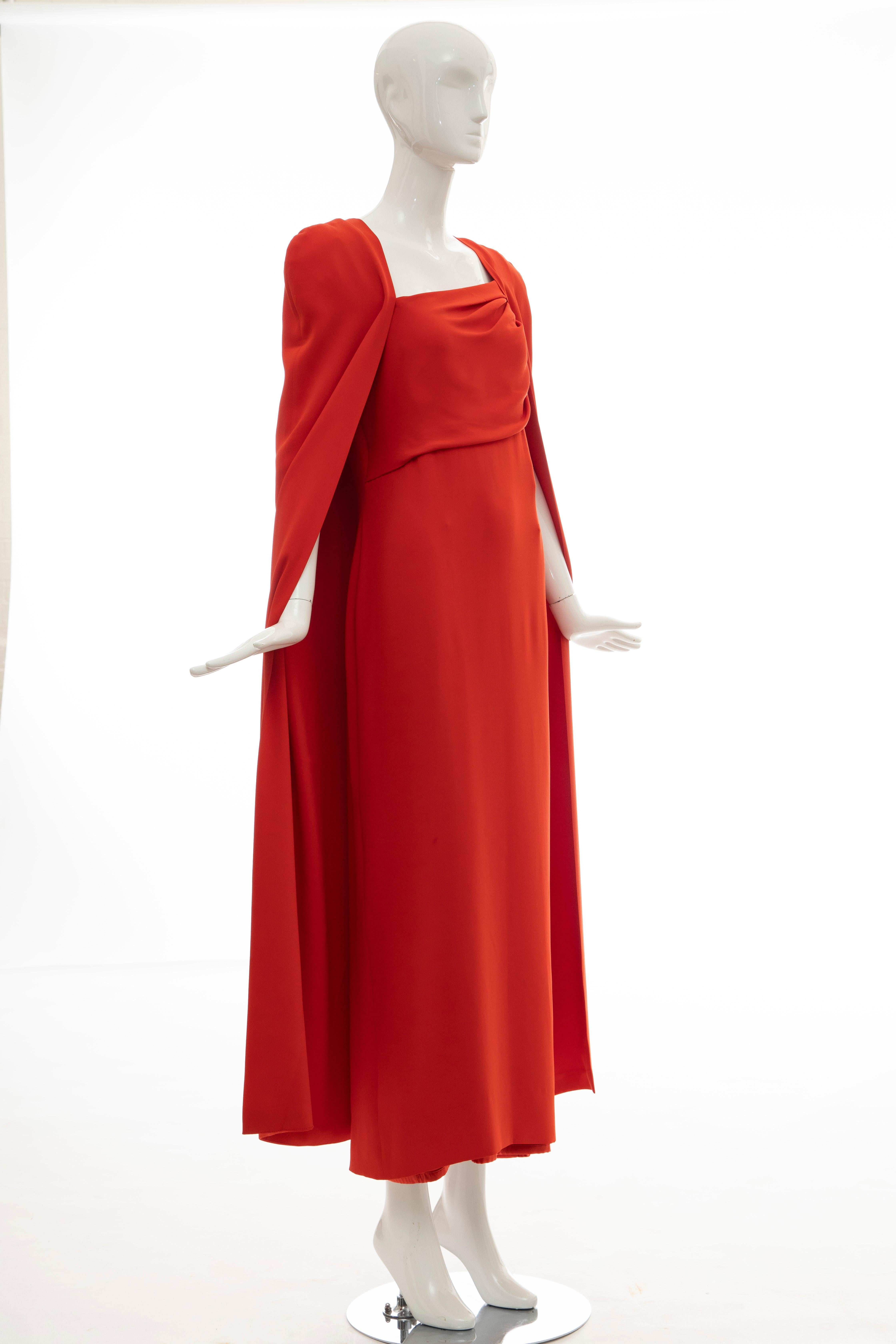 Red Tom Ford Runway Silk Persimmon Evening Dress With Cape, Fall 2012