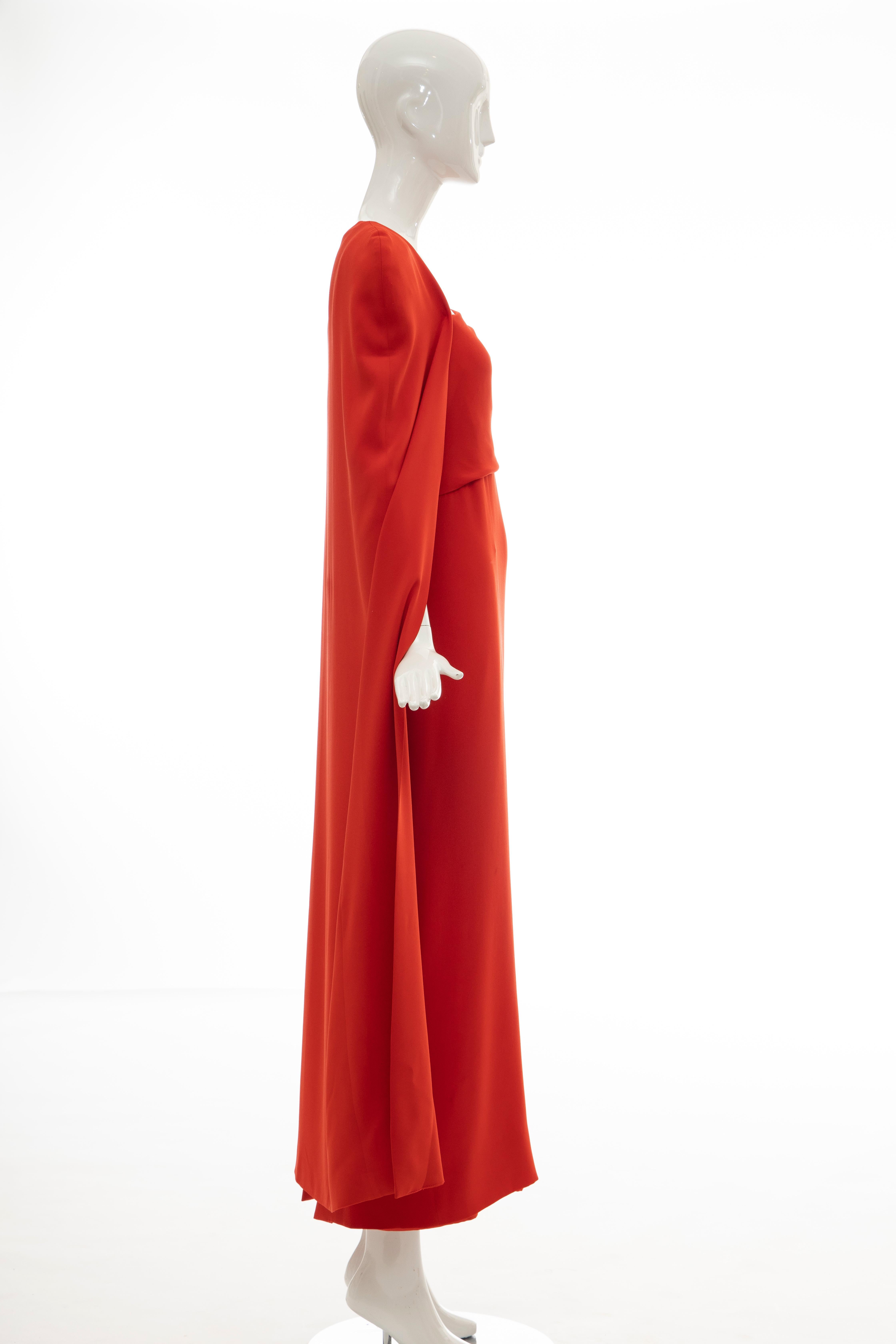 Women's Tom Ford Runway Silk Persimmon Evening Dress With Cape, Fall 2012