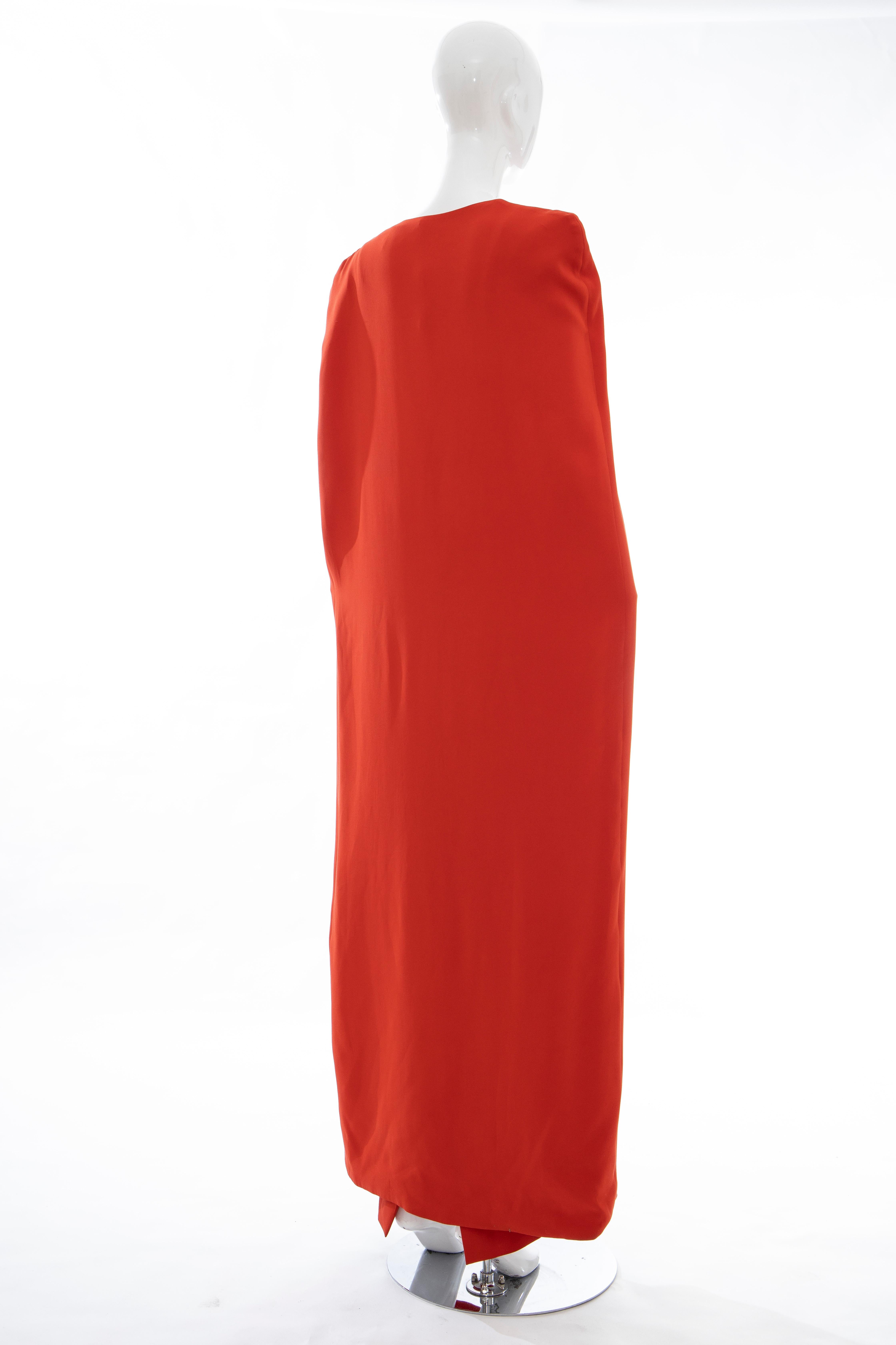 Red Tom Ford Runway Silk Persimmon Evening Dress With Cape, Fall 2012