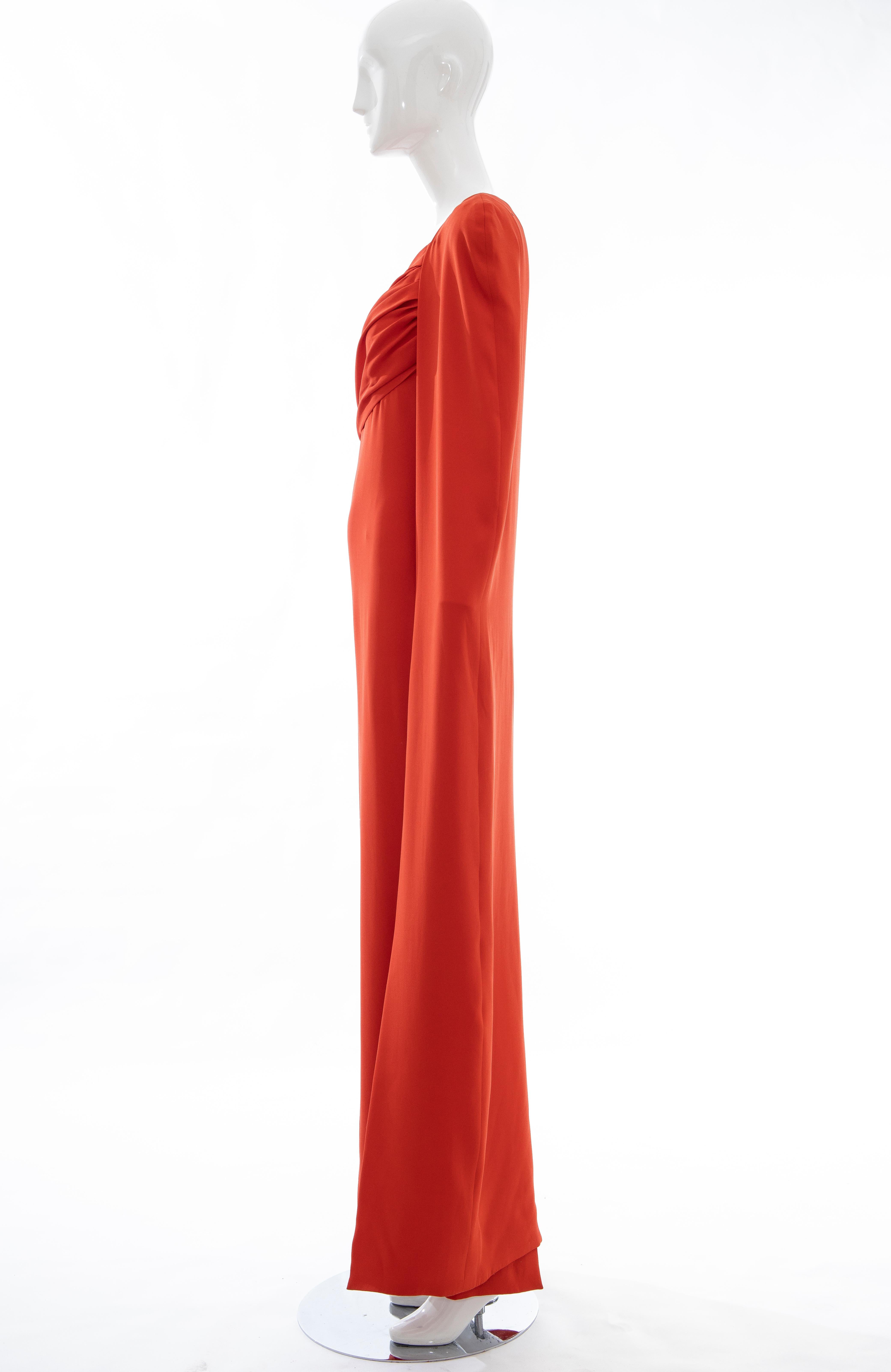 Tom Ford Runway Silk Persimmon Evening Dress With Cape, Fall 2012 1