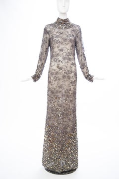 Tom Ford Runway Smokey Grey Lace Appliquéd Faceted Gems Evening Dress, Fall 2011