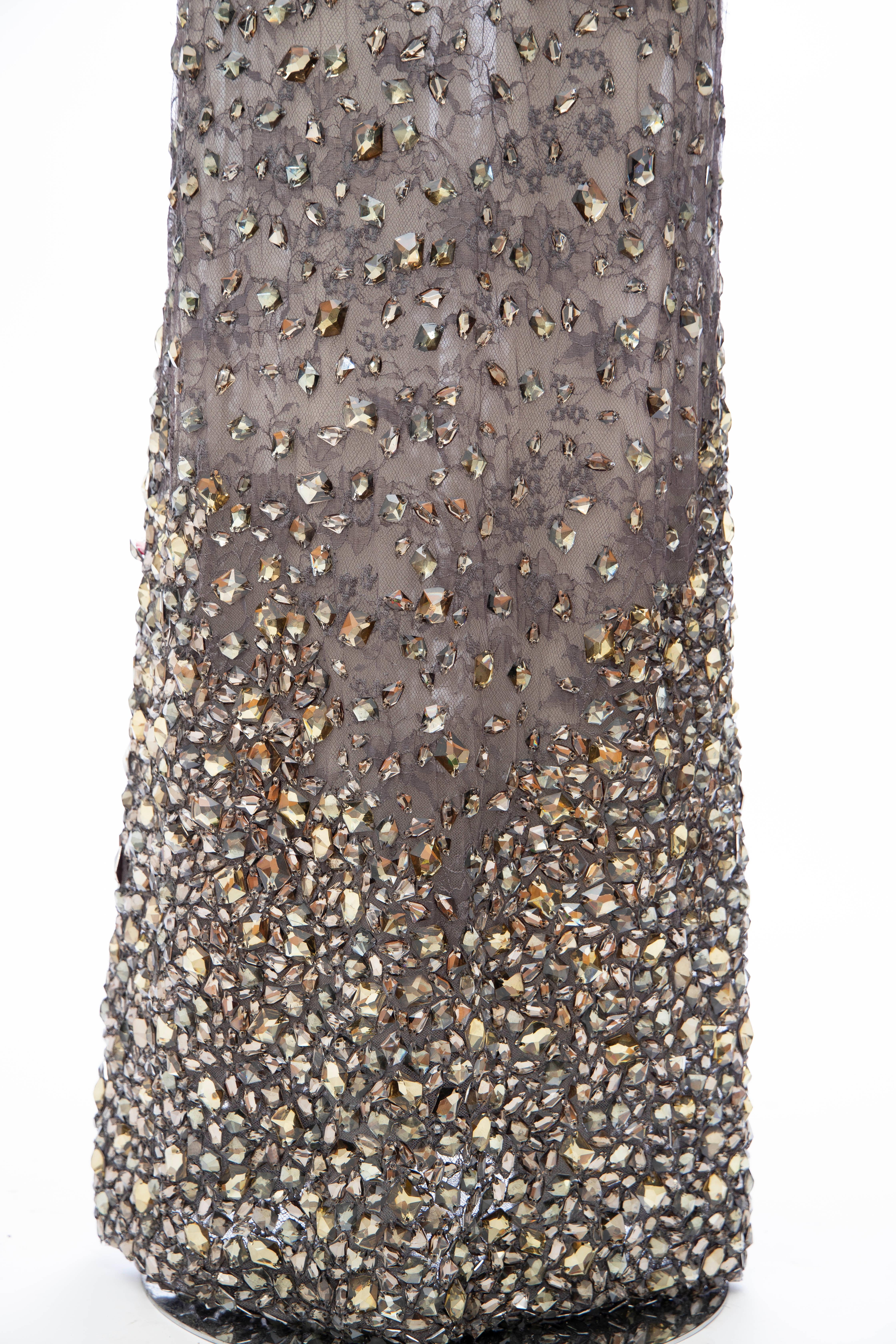 Tom Ford Runway Smokey Grey Lace Appliquéd Faceted Gems Evening Dress, Fall 2011 For Sale 1