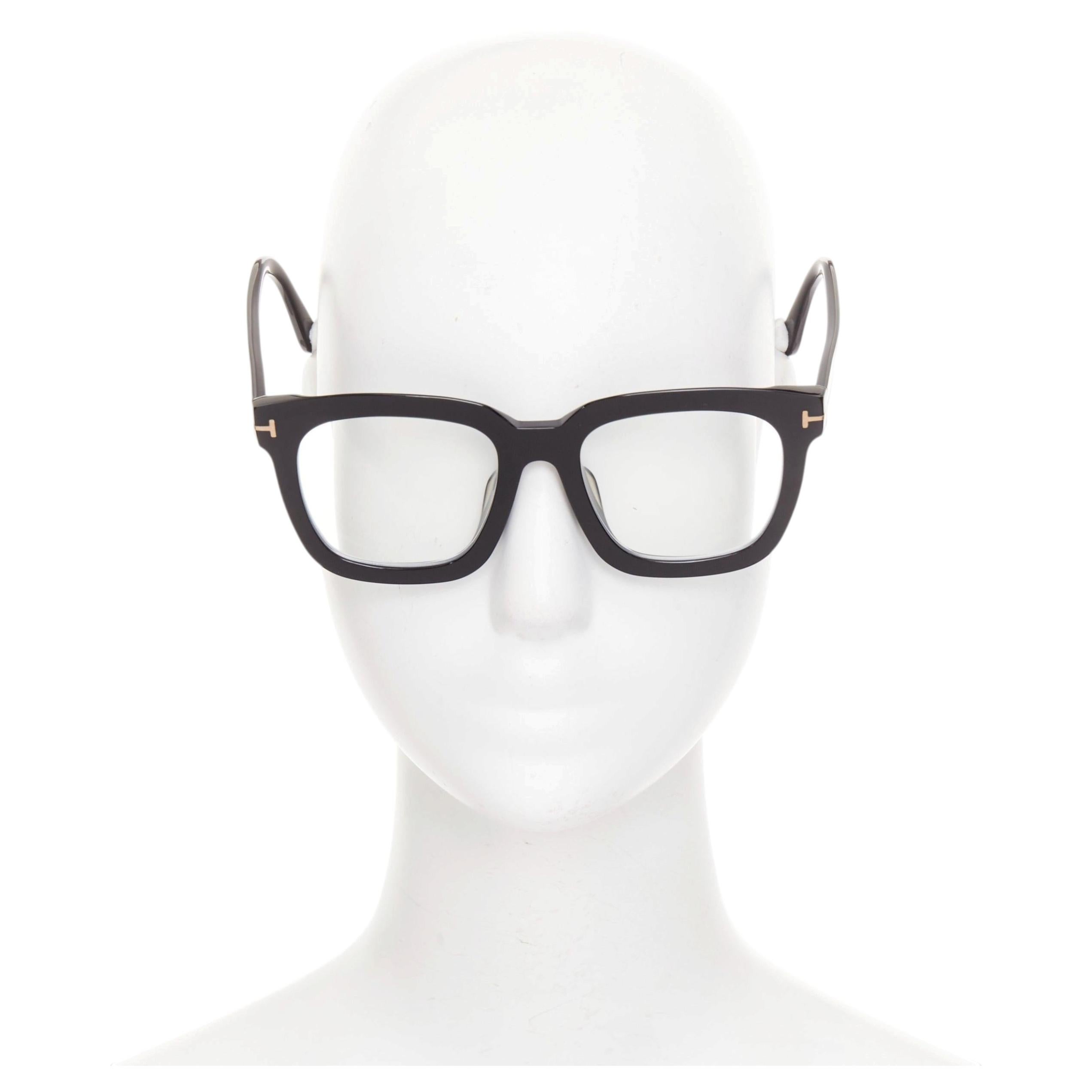 Pre-owned Tom Ford Sari Tf690-f Black Acetate Silver T Bar Oversized Optical Frame Glasses