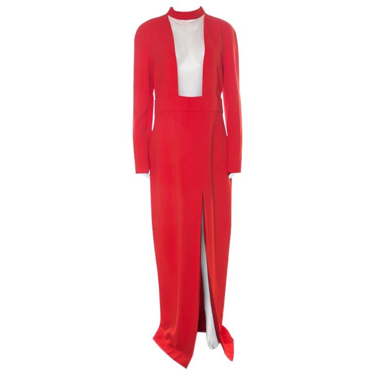 Tom Ford Scarlet Red Stretch Crepe Mesh Paneled Gown L