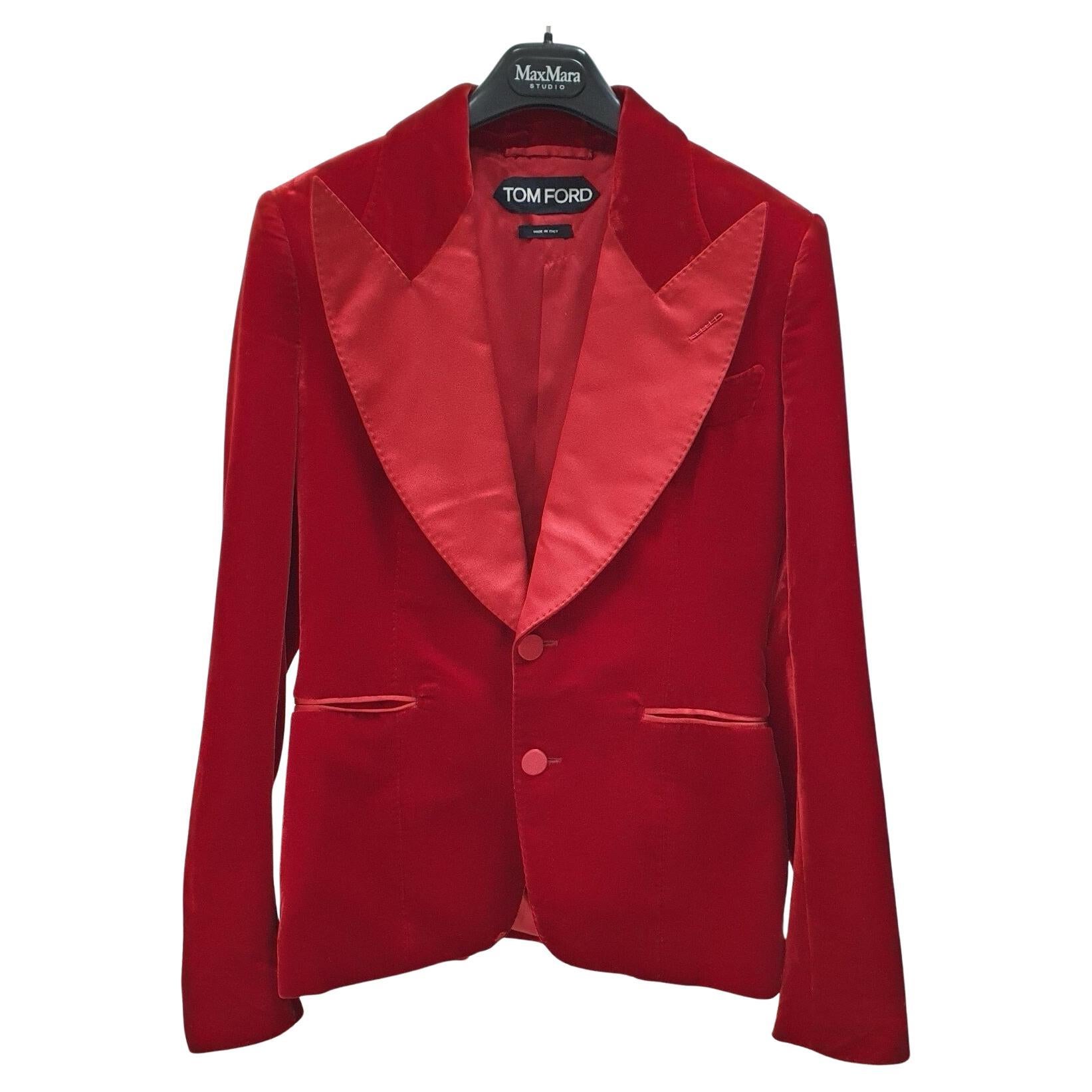 TOM FORD Shelton Cuello chal Terciopelo Rojo Chaqueta deportiva Chaqueta esmoquin Cena Sz.38