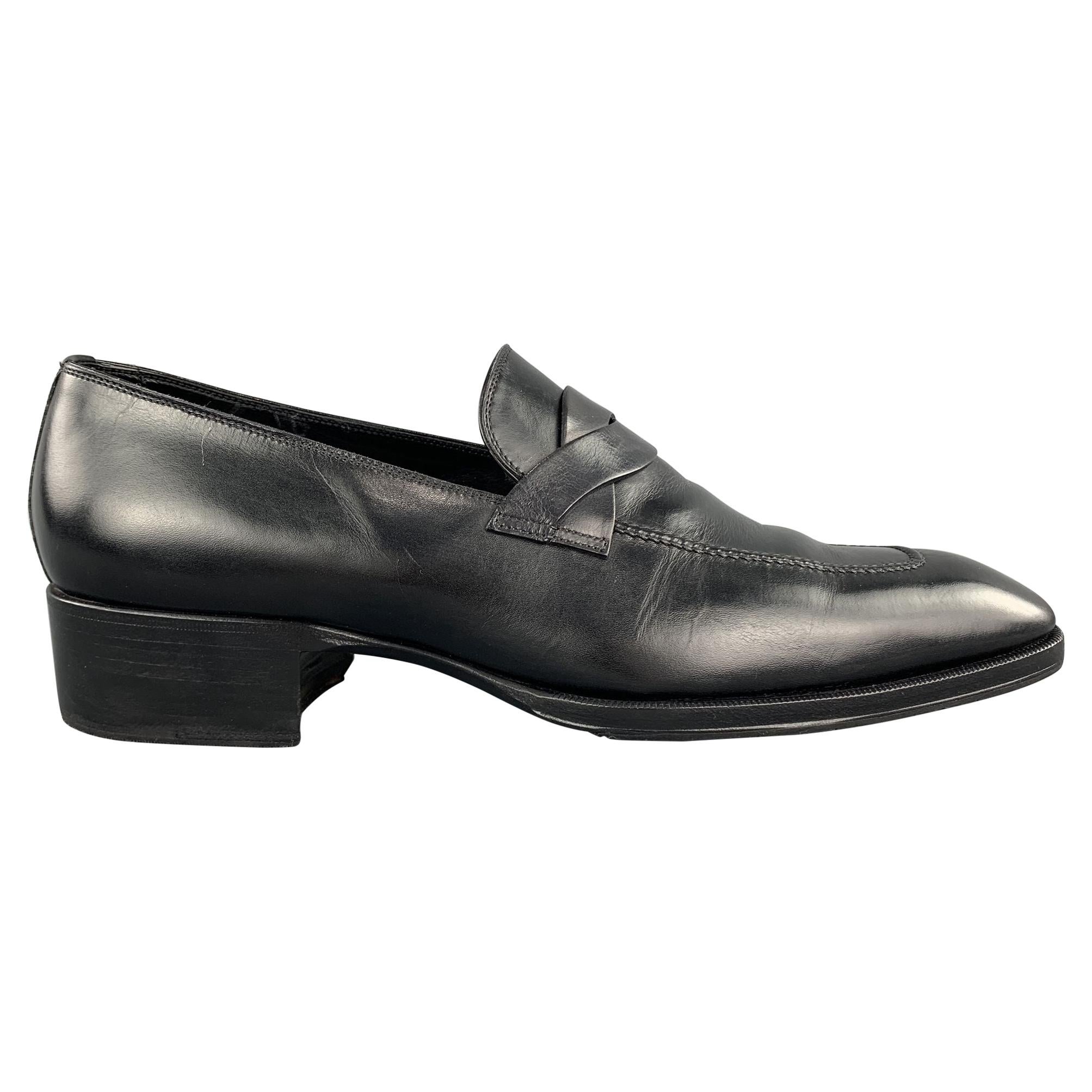 TOM FORD Shoes - Size 12 Black Solid Leather Slip On Loafers 