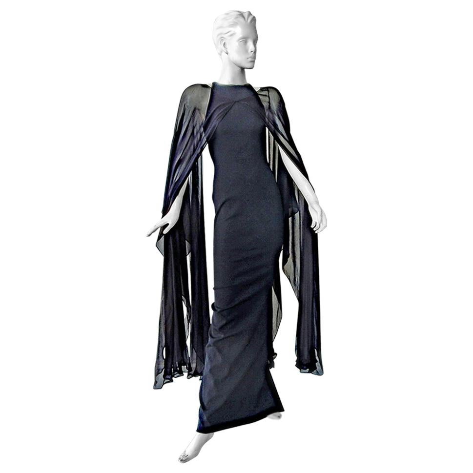 Tom Ford Signature Black Body Hugging Gown with Cape  New!