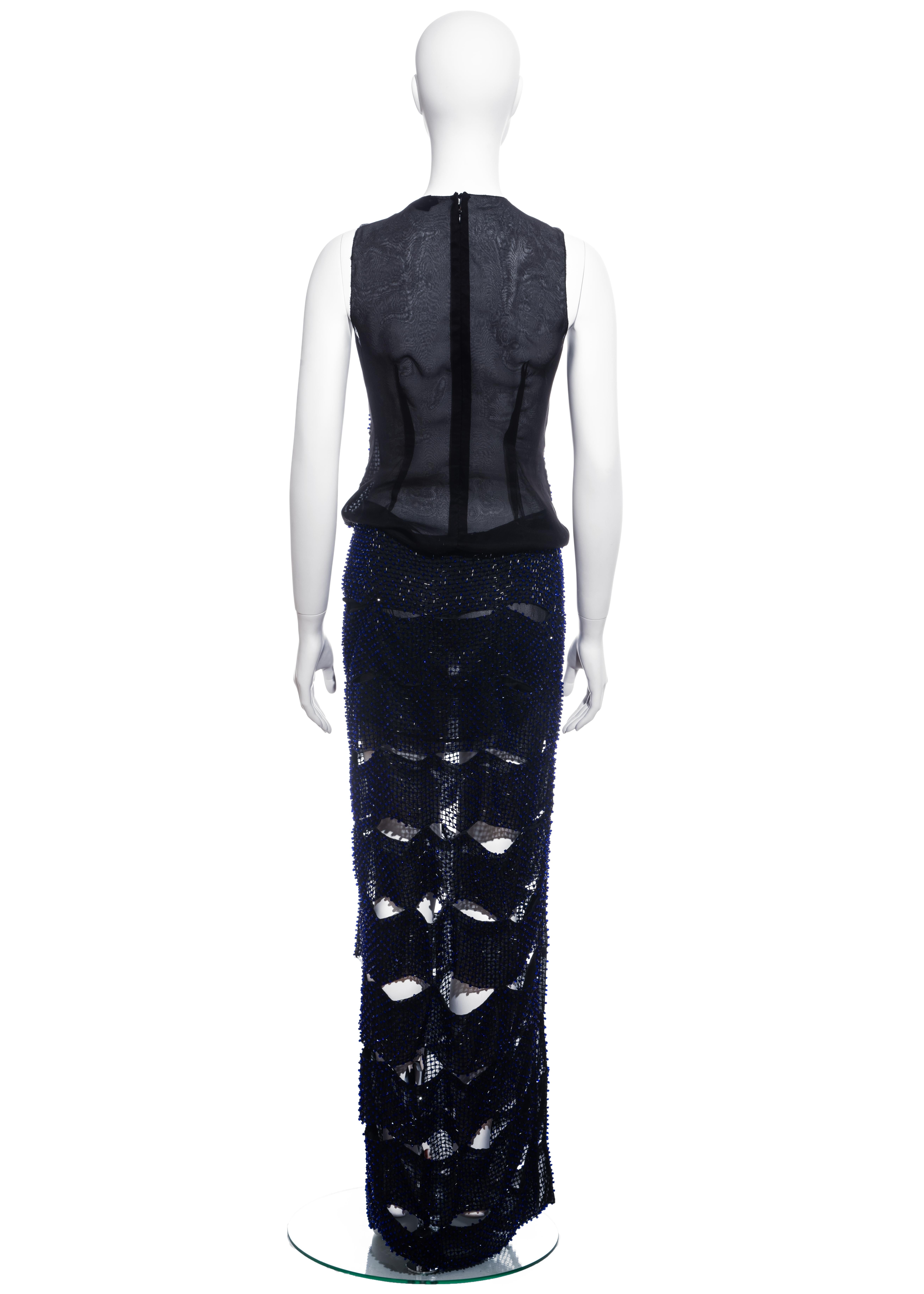 Tom Ford silk organza evening dress in a lattice of blue glass beads, ss 2013 For Sale 1