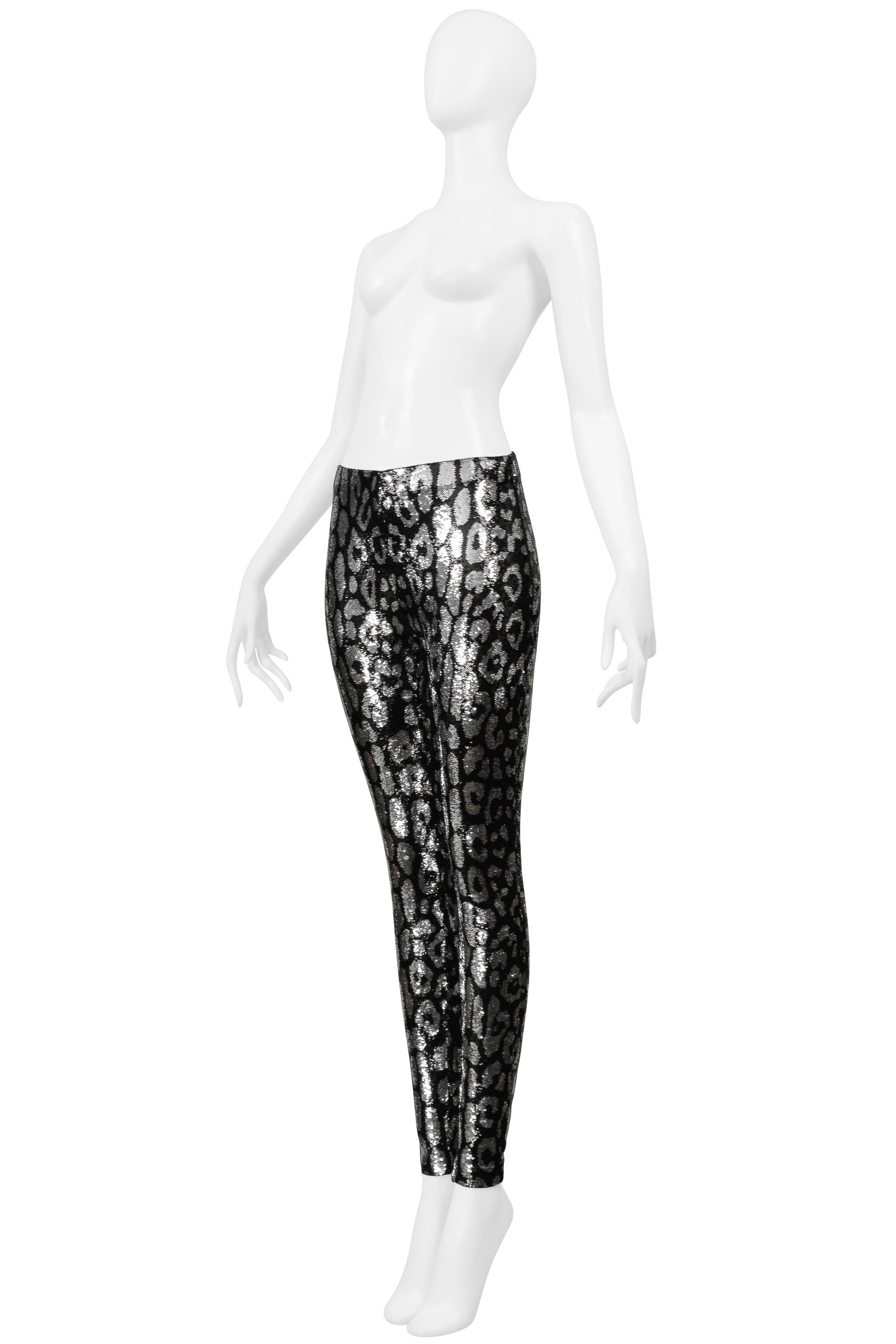 Gray Tom Ford Silver & Black Leopard Print Sequin Leggings 2018 For Sale