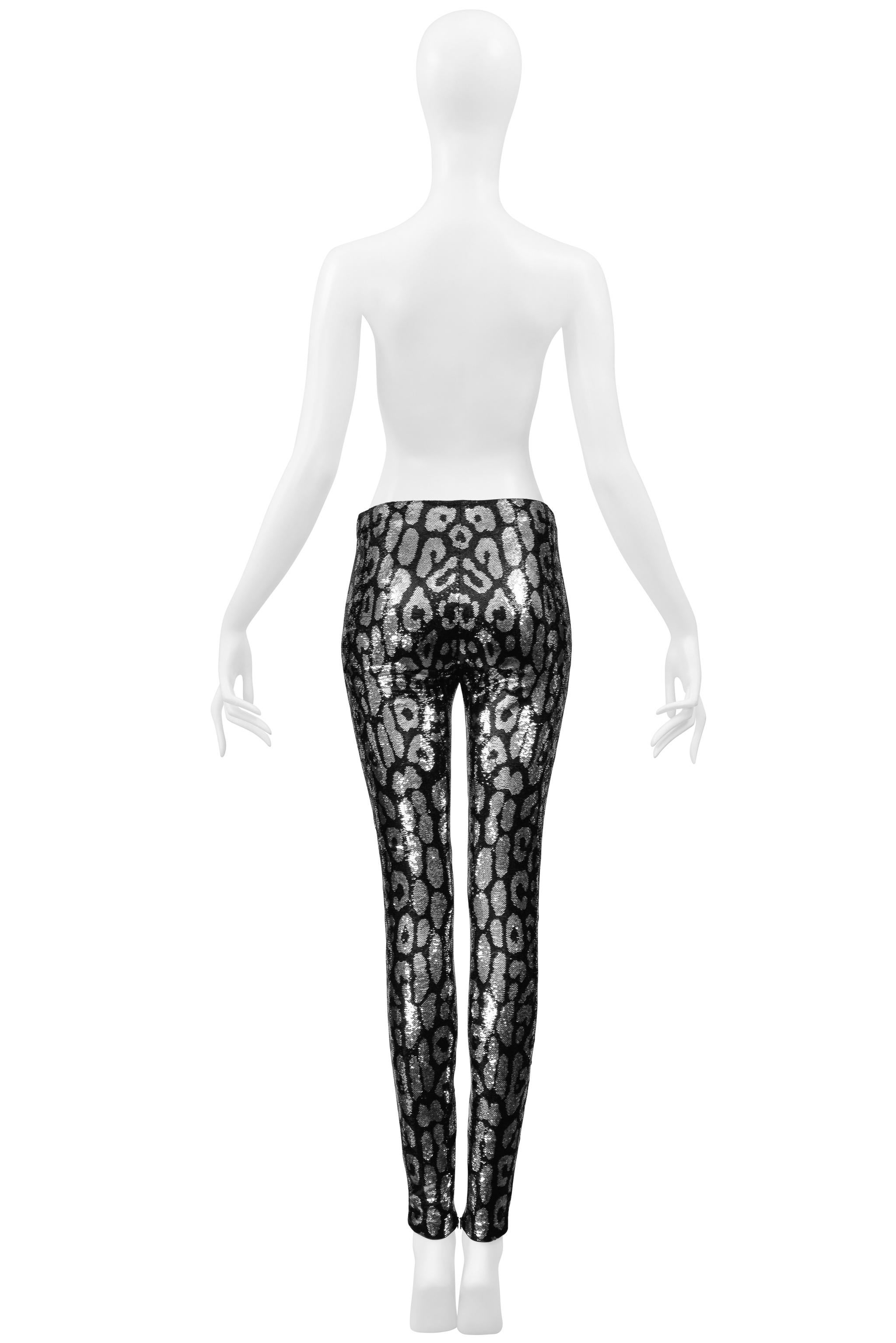 Tom Ford Silver & Black Leopard Print Sequin Leggings 2018 In Excellent Condition For Sale In Los Angeles, CA