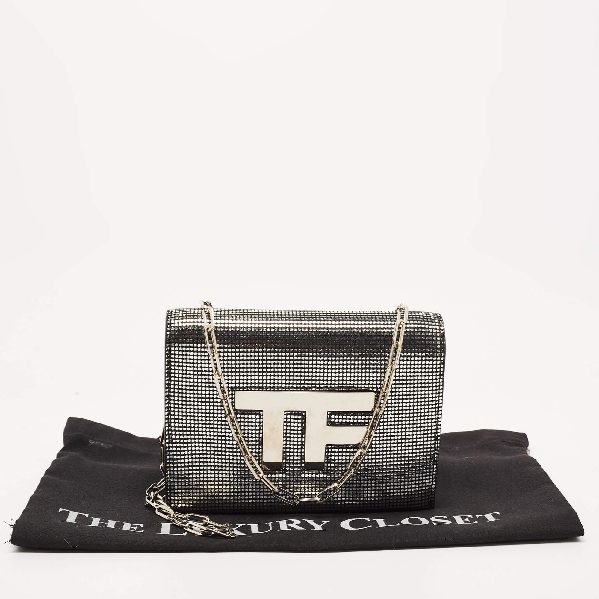 Tom Ford Silver/Black Textured Suede Icon Disco Crossbody Bag 5