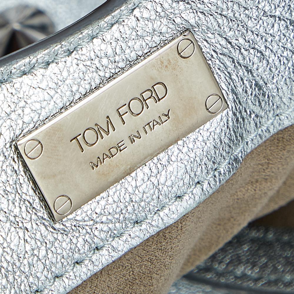 Tom Ford Silver Leather Alix Studded Shoulder Bag In Good Condition In Dubai, Al Qouz 2