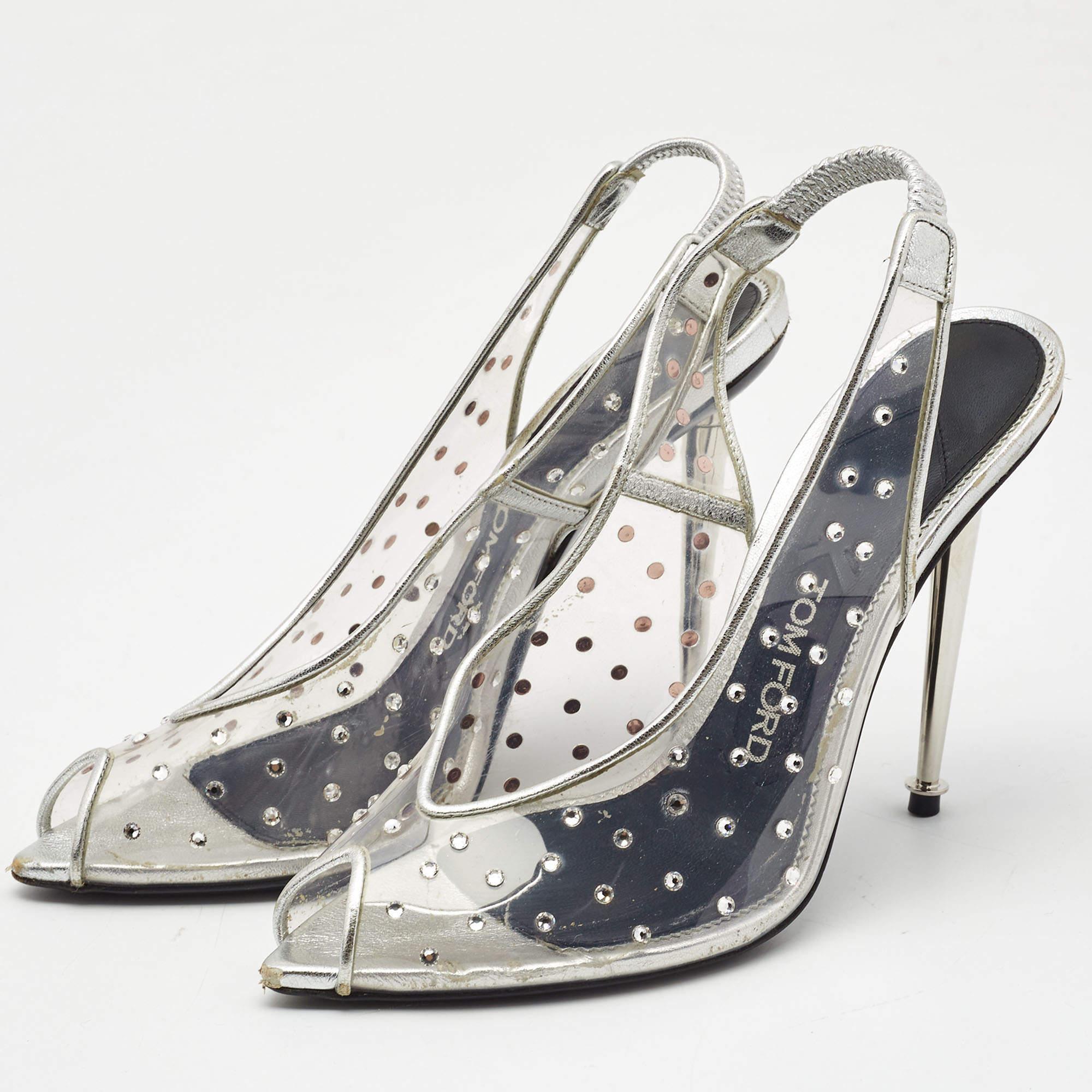 Exhibit an elegant style with this pair of pumps. These designer pumps are crafted from quality materials. They are set on durable soles and high heels.