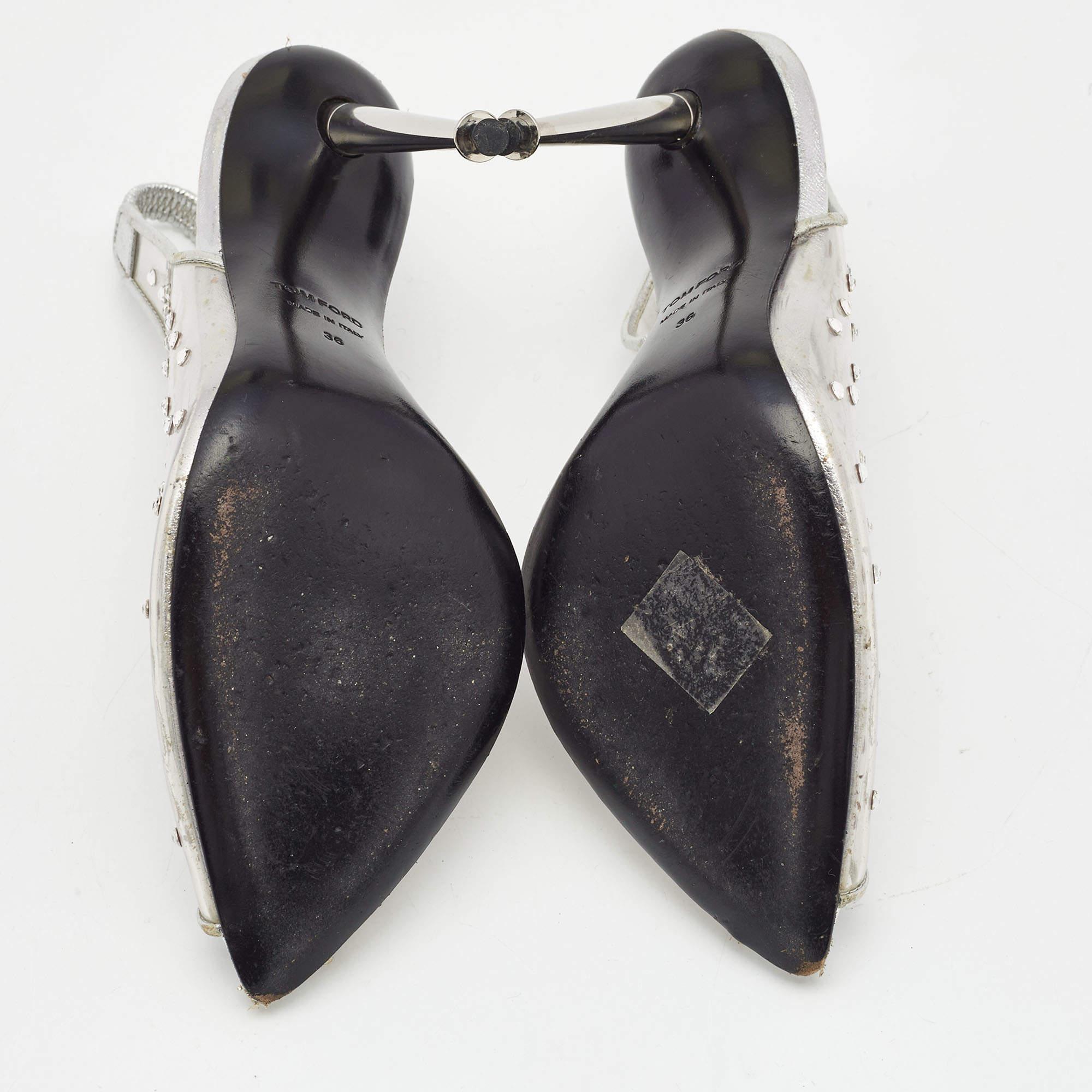 Tom Ford Silver/Transparent PVC and Leather Embellished Slingback Pumps Size 36 1