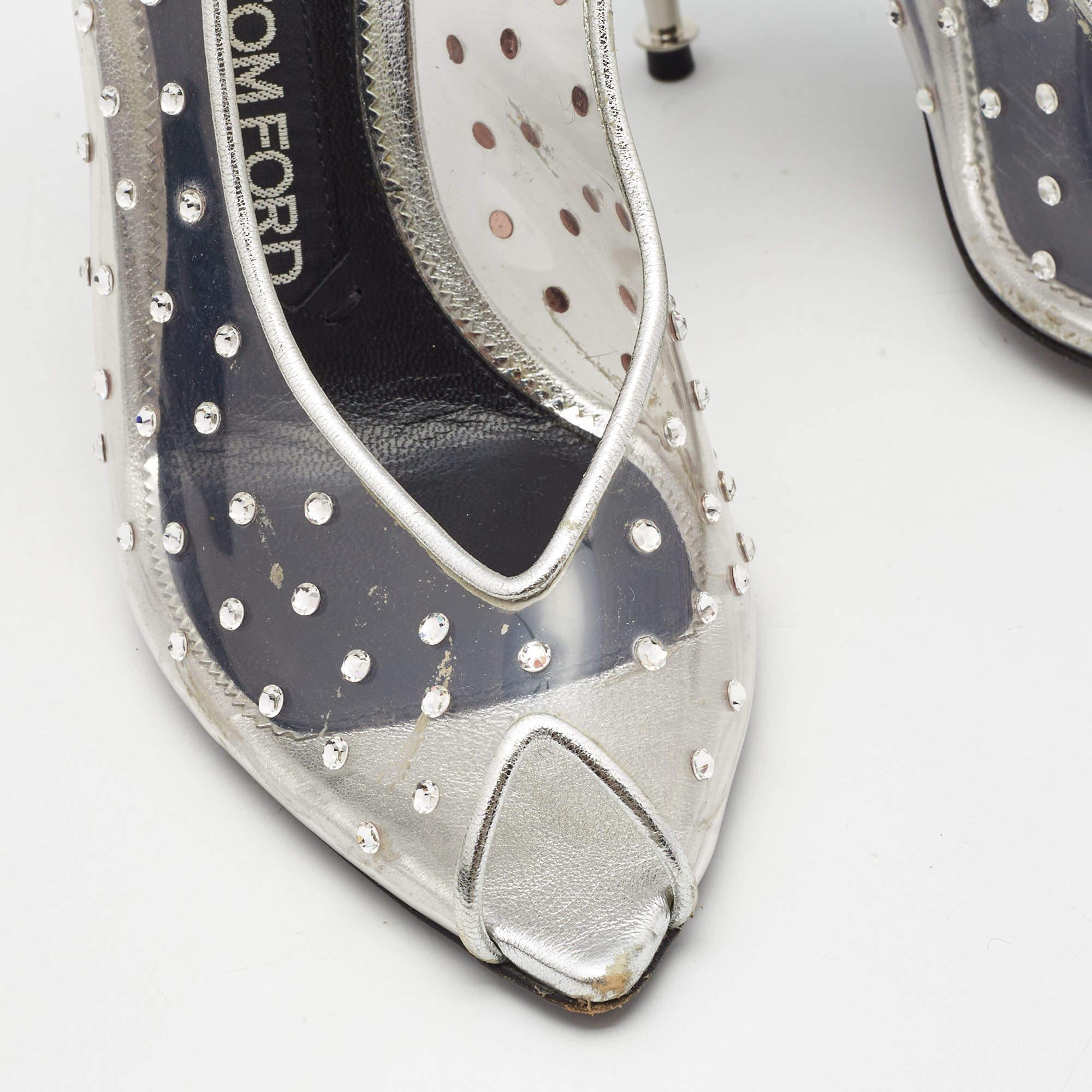 Tom Ford Silver/Transparent PVC and Leather Embellished Slingback Pumps Size 36 2