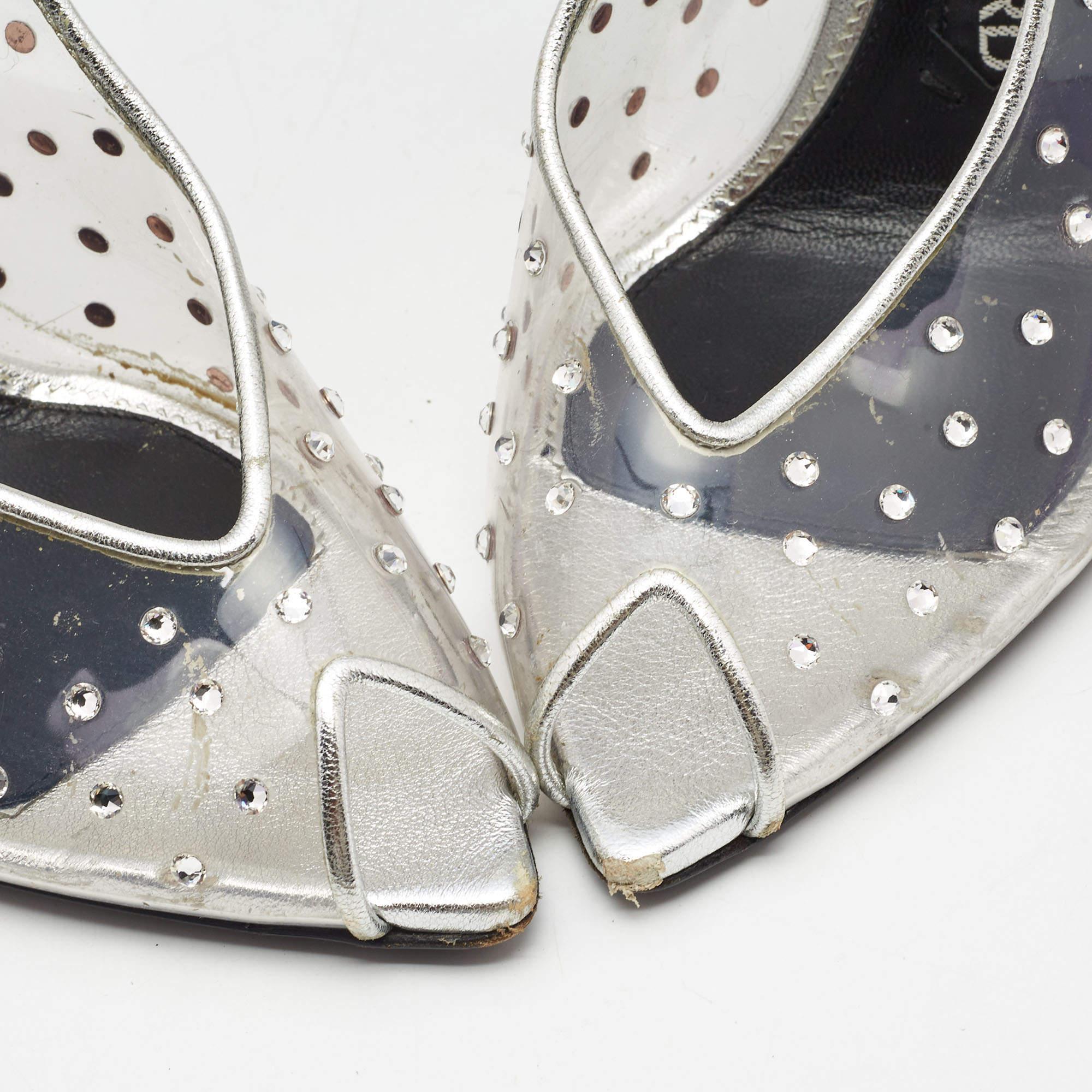 Tom Ford Silver/Transparent PVC and Leather Embellished Slingback Pumps Size 36 3