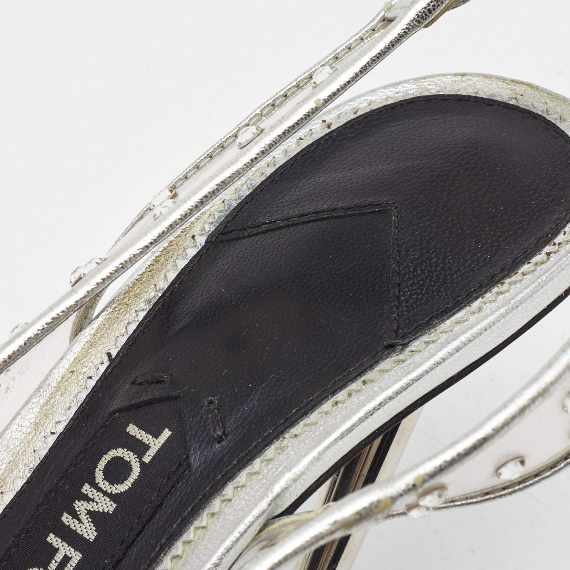 Tom Ford Silver/Transparent PVC and Leather Embellished Slingback Pumps Size 36 4