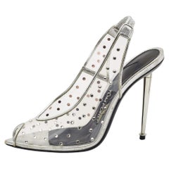 Tom Ford Silver/Transparent PVC and Leather Embellished Slingback Pumps Size 36