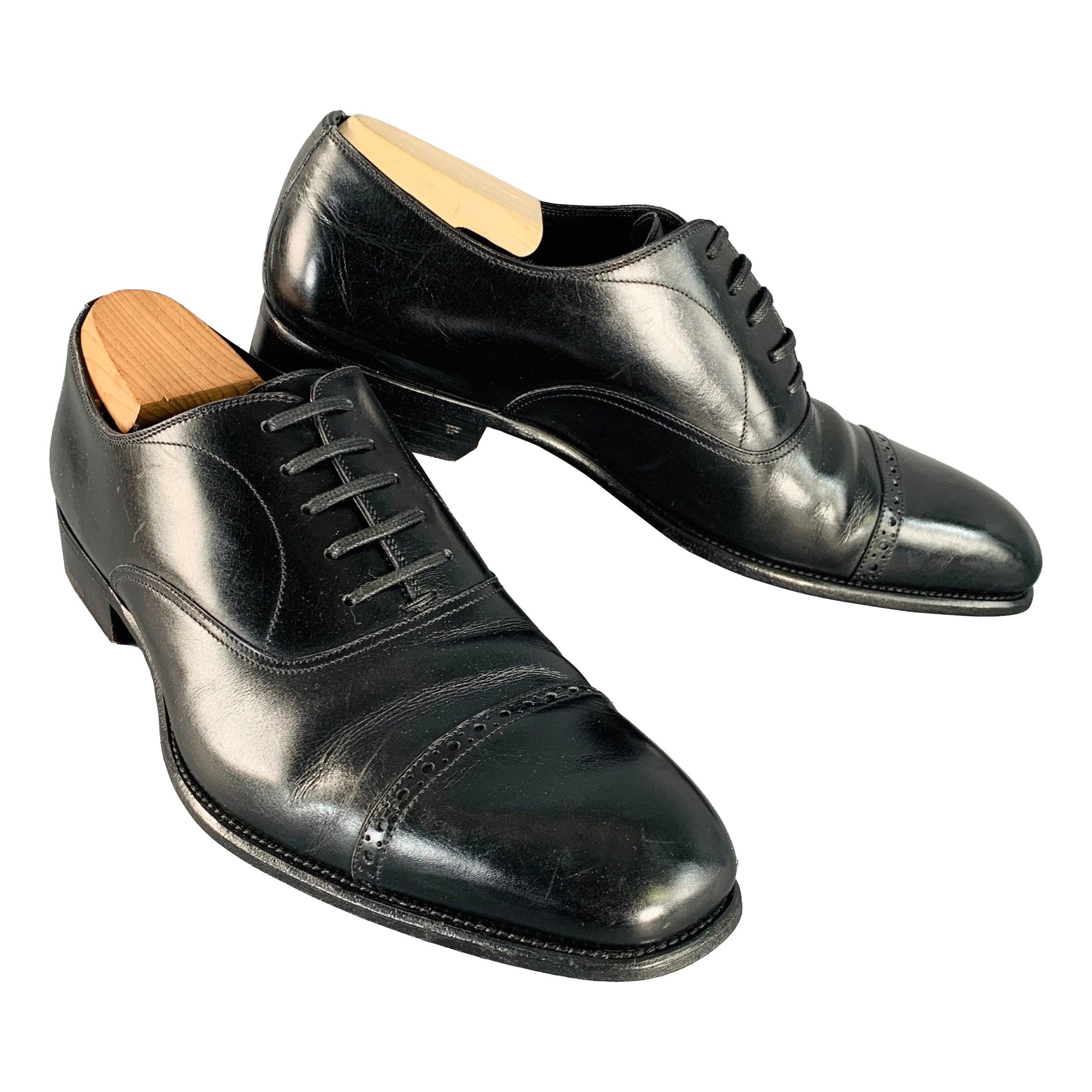 TOM FORD Size 10 Black Leather Cap Toe Oxford Lace-Up Shoes
