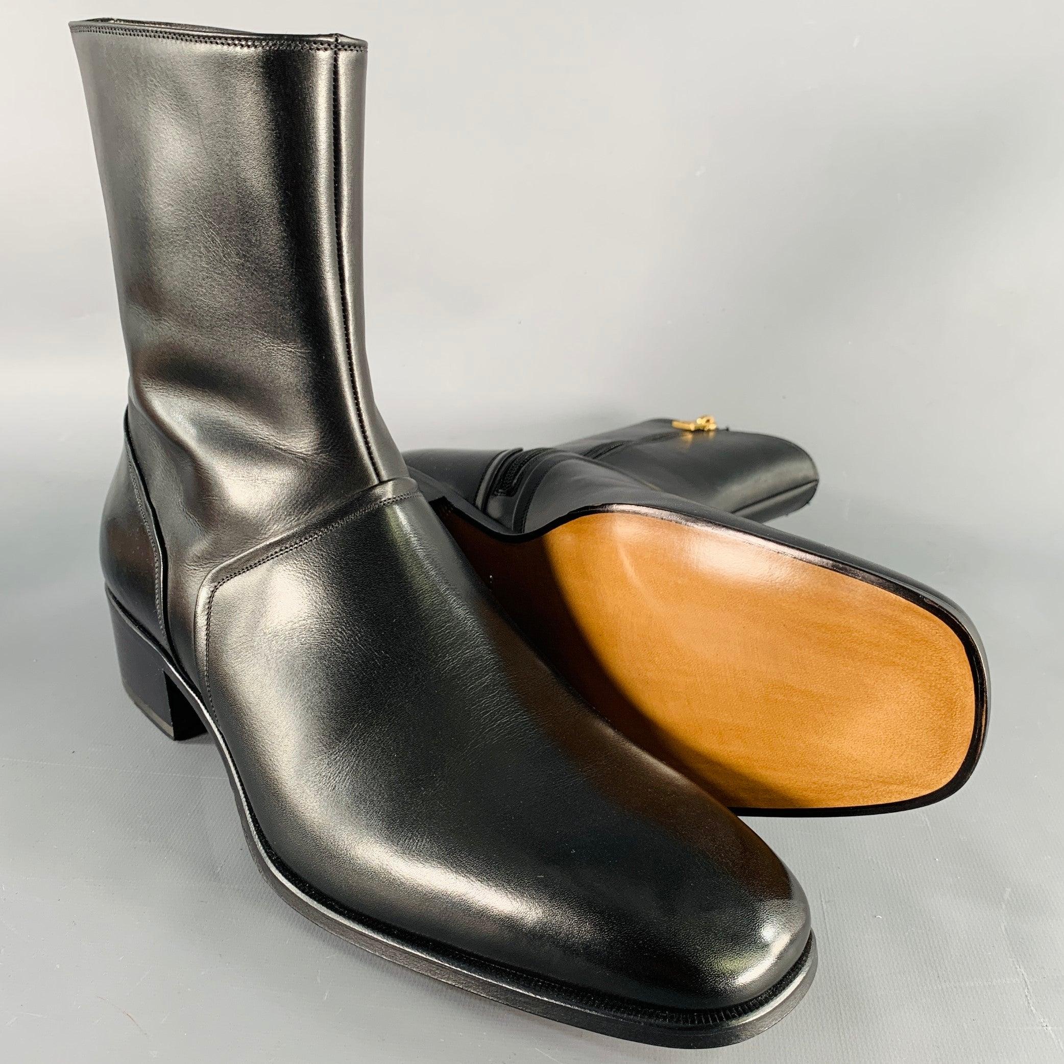 TOM FORD Size 10 Black Leather Side Zipper Boots For Sale 1