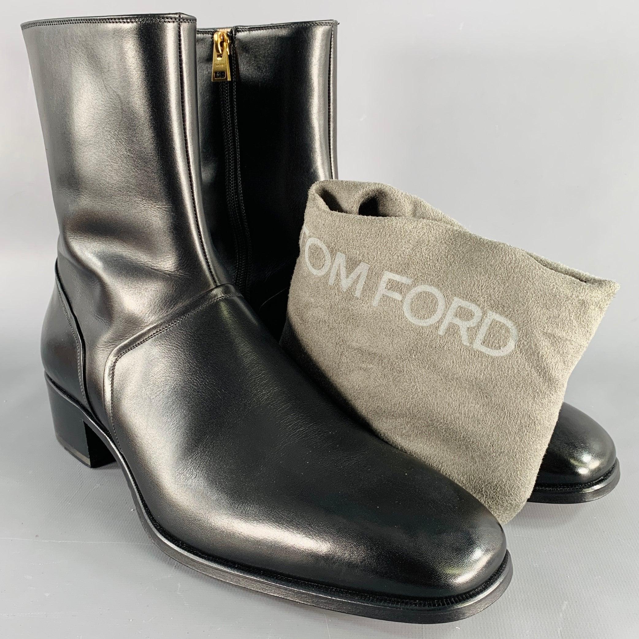 TOM FORD Size 10 Black Leather Side Zipper Boots For Sale 5