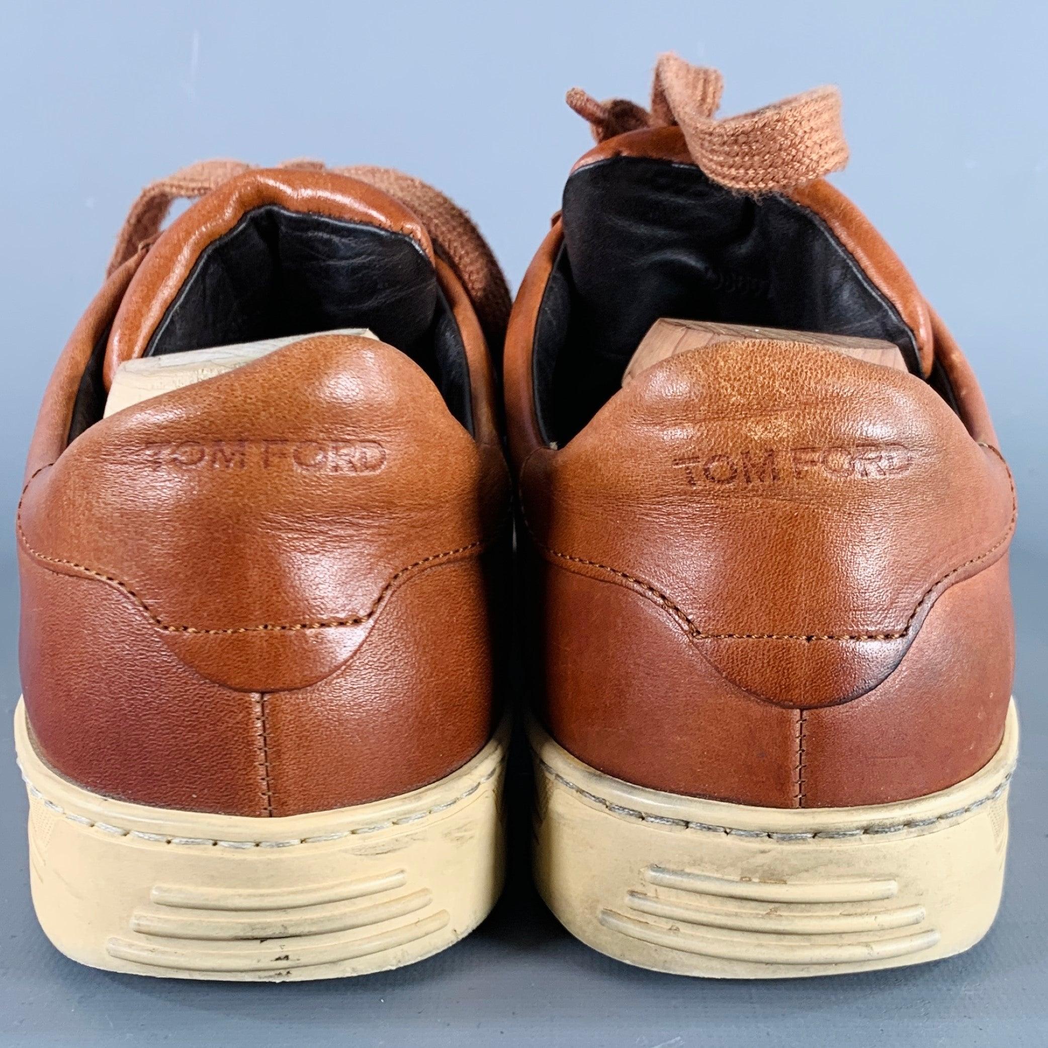 TOM FORD Size 10 Brown Leather Rubber Sole Low Top Sneakers In Good Condition For Sale In San Francisco, CA