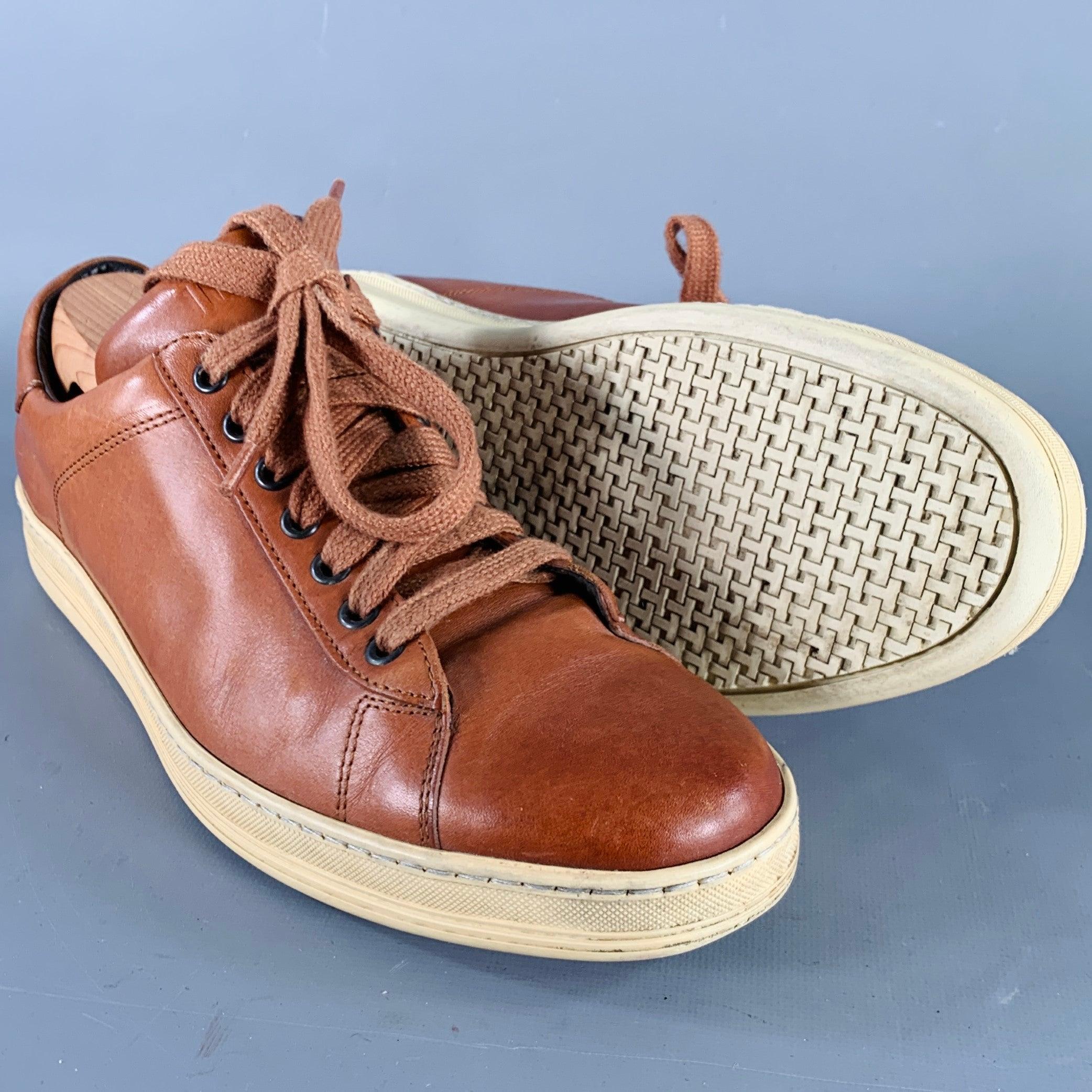 TOM FORD Size 10 Brown Leather Rubber Sole Low Top Sneakers For Sale 1
