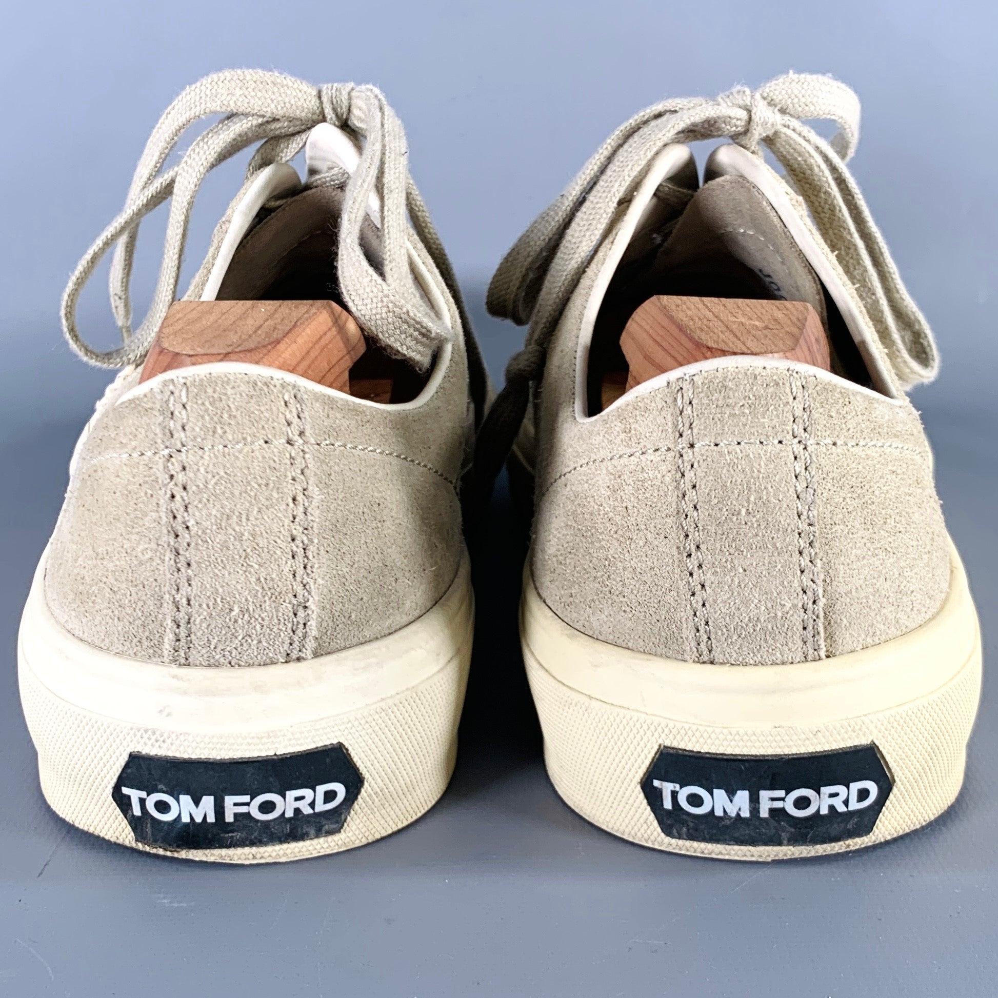 Beige TOM FORD Size 10 Grey Taupe Suede Lace-Up Sneakers For Sale