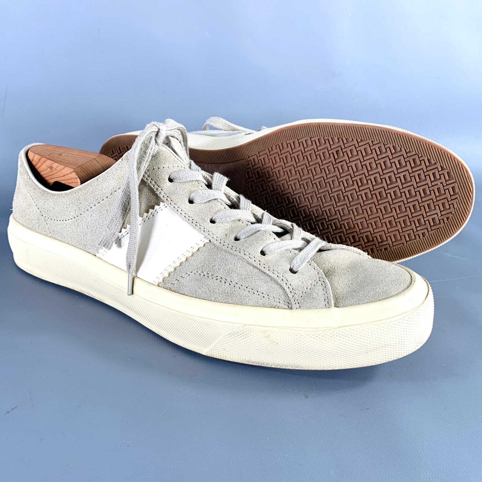 Men's TOM FORD Size 10 Grey Taupe Suede Lace-Up Sneakers For Sale