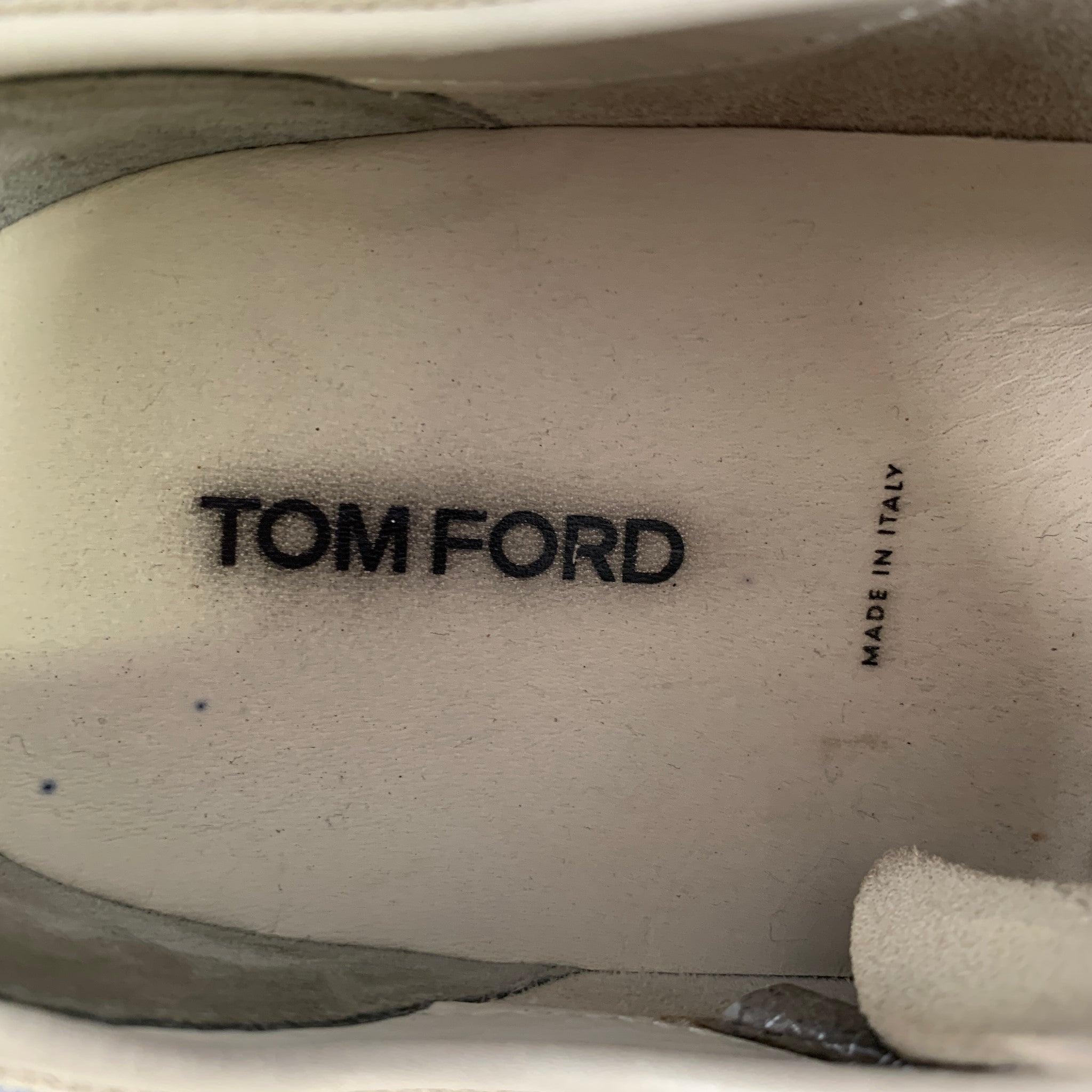 TOM FORD Size 10 Grey Taupe Suede Lace-Up Sneakers For Sale 2