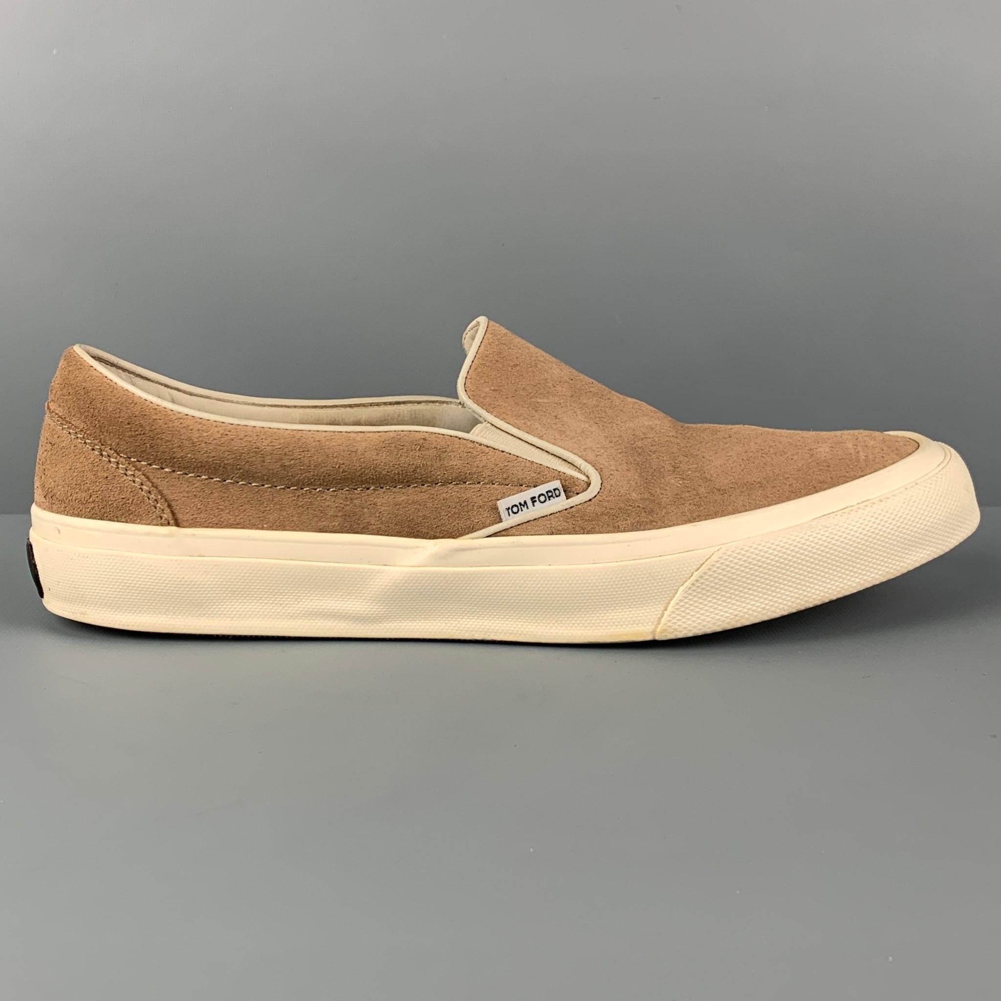 TOM FORD Size 10 Khaki Leather Slip On Sneakers at 1stDibs