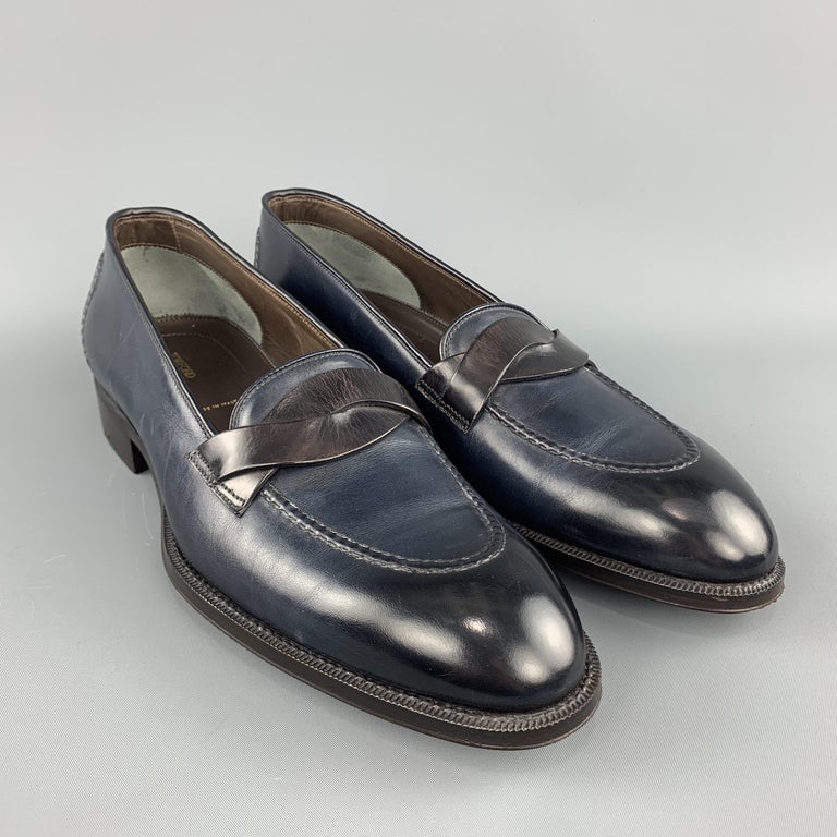 TOM FORD Size 10 Navy Antique Leather Elkan Twisted Band Slip Loafers ...