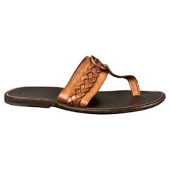 TOM FORD Size 10 Tan Braided Leather T-strap Sandals