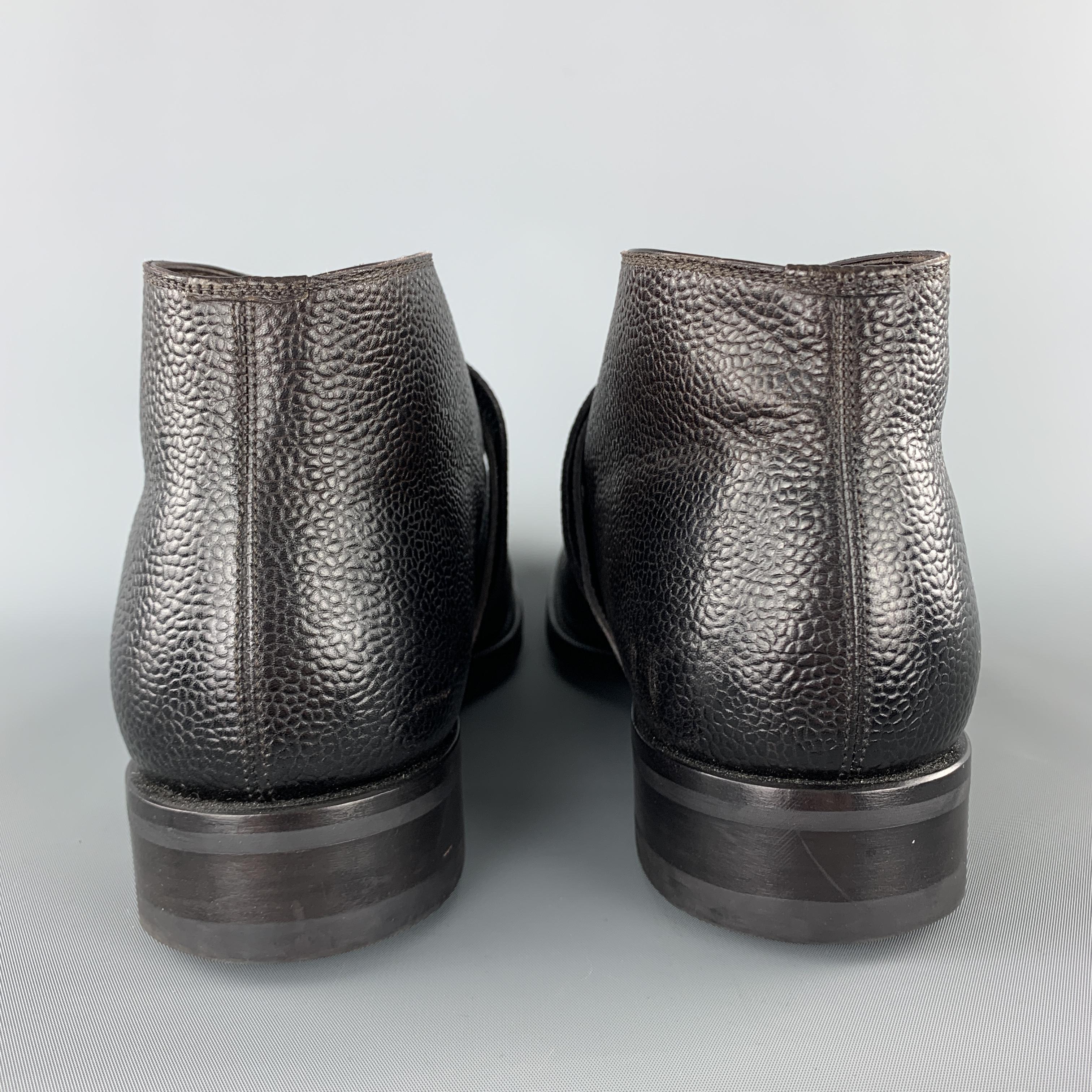 TOM FORD Size 10.5 Dark Brown Pebbled Grain Leather Double Strap Ankle Boots In Excellent Condition In San Francisco, CA