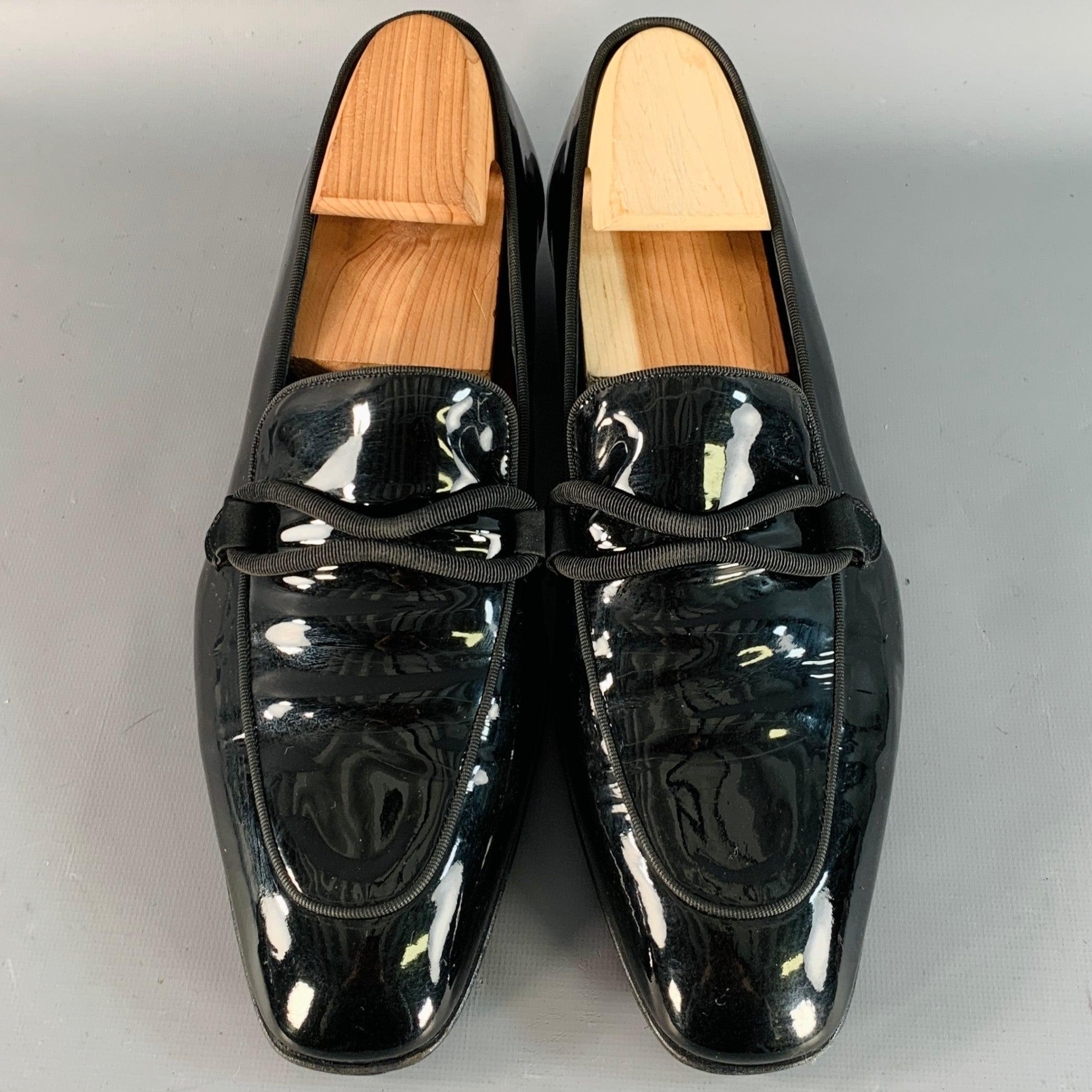 De los hombres TOM FORD Talla 10.5 Nero Negro Charol Grosgrain Trim Slip On Mocasines en venta