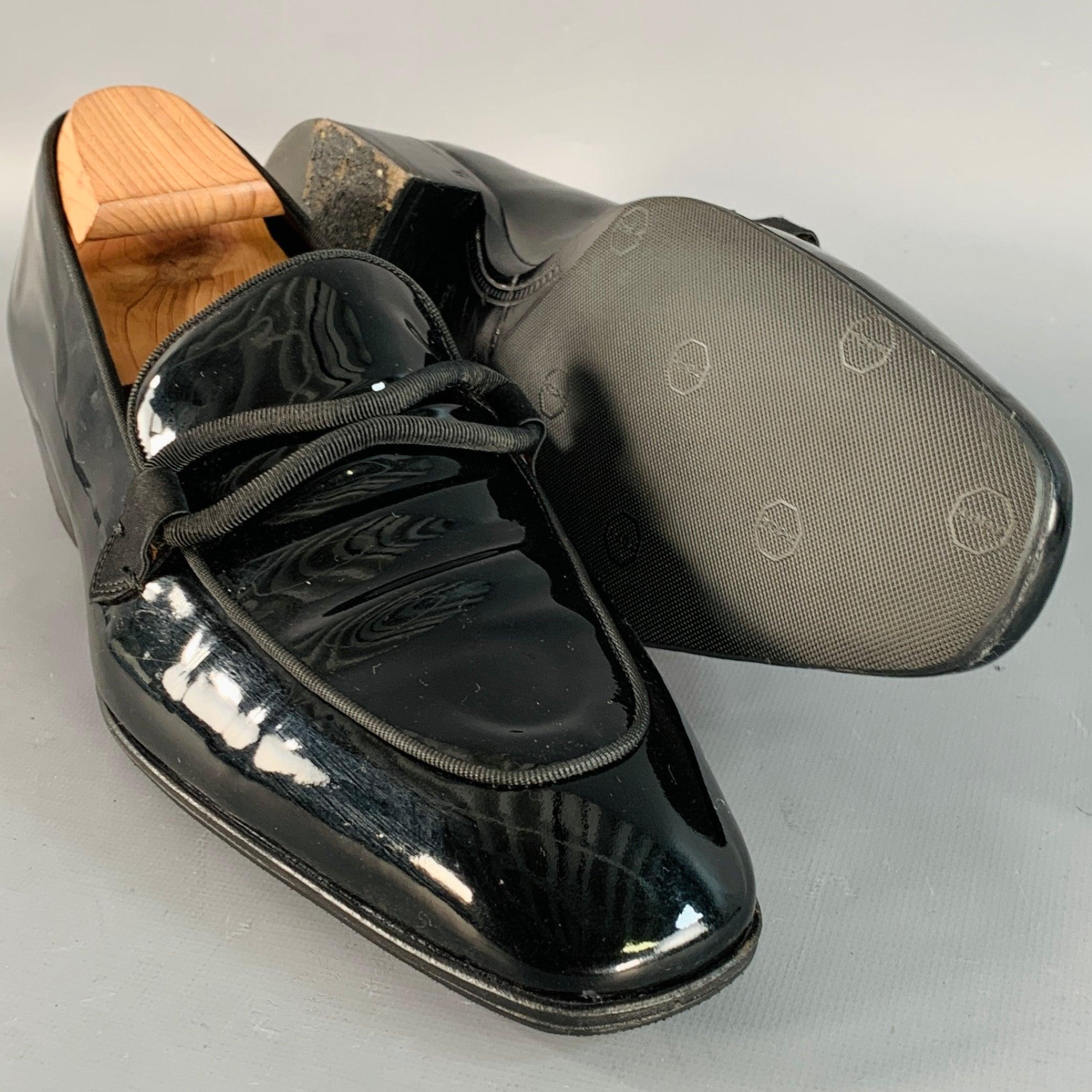 TOM FORD Talla 10.5 Nero Negro Charol Grosgrain Trim Slip On Mocasines en venta 1