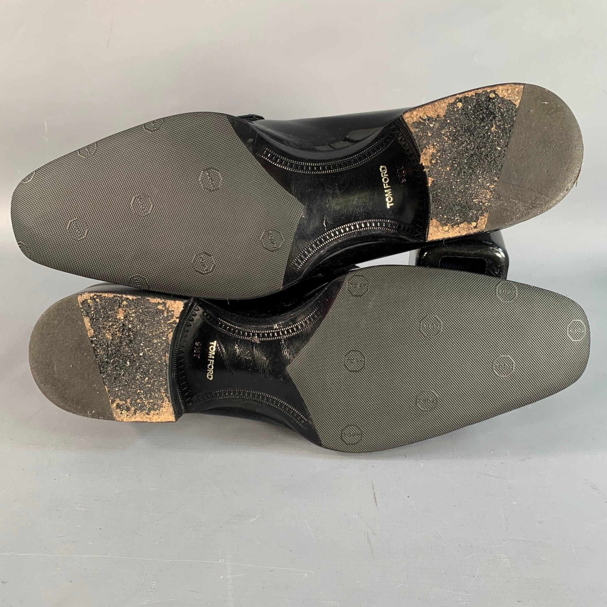 TOM FORD Talla 10.5 Nero Negro Charol Grosgrain Trim Slip On Mocasines en venta 2