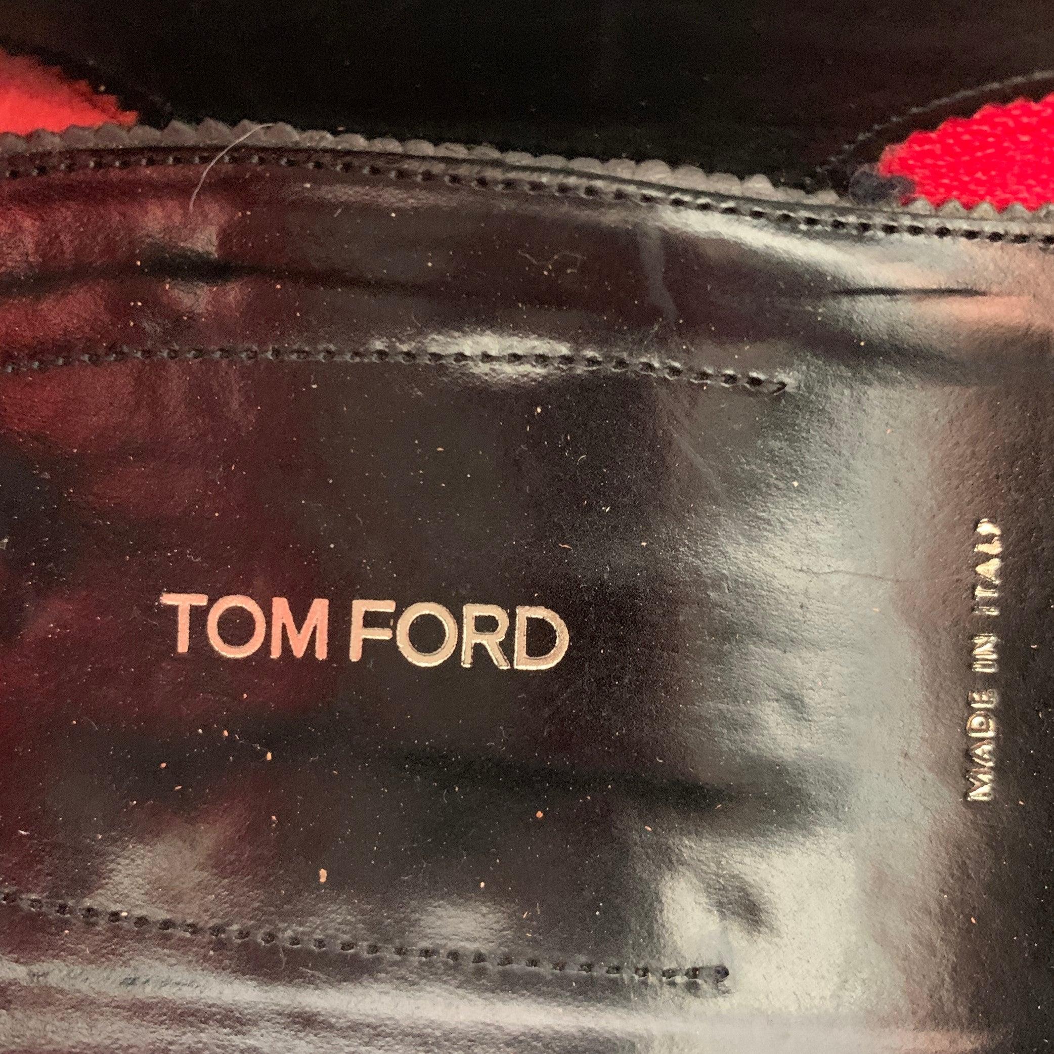 TOM FORD Talla 10.5 Nero Negro Charol Grosgrain Trim Slip On Mocasines en venta 3