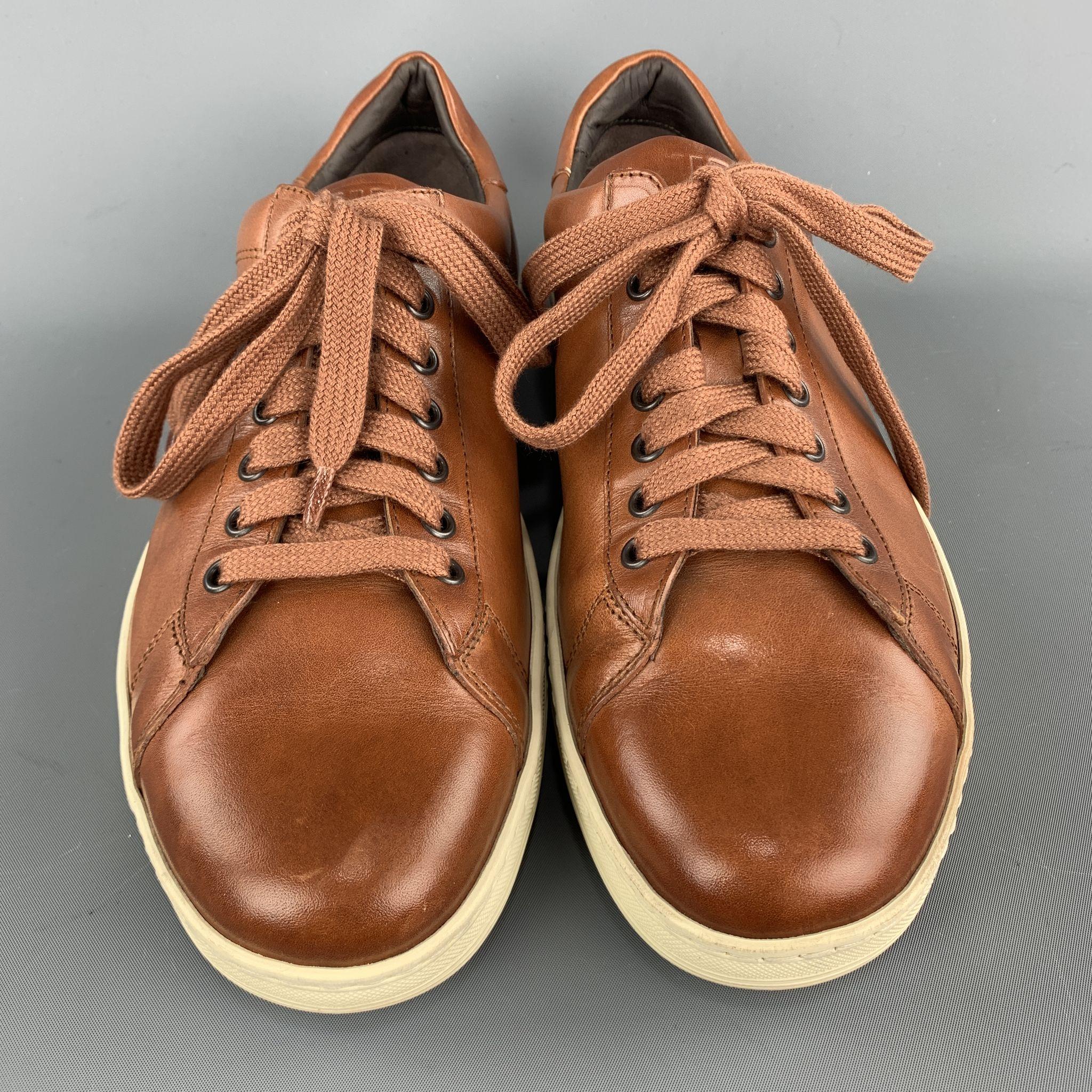 Brown TOM FORD Size 11 Tan Solid Leather Lace Up Sneakers