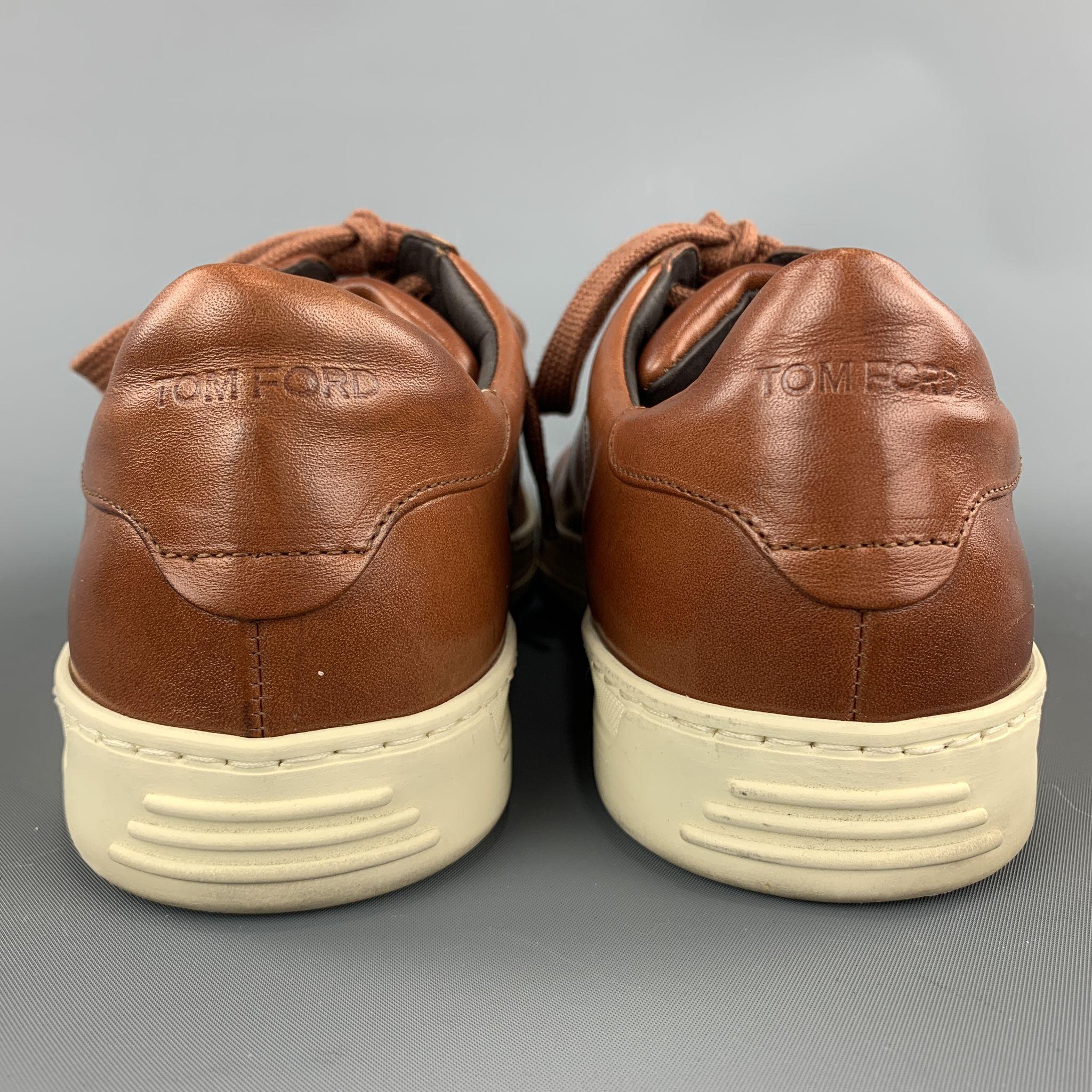 TOM FORD Size 11 Tan Solid Leather Lace Up Sneakers In Excellent Condition In San Francisco, CA