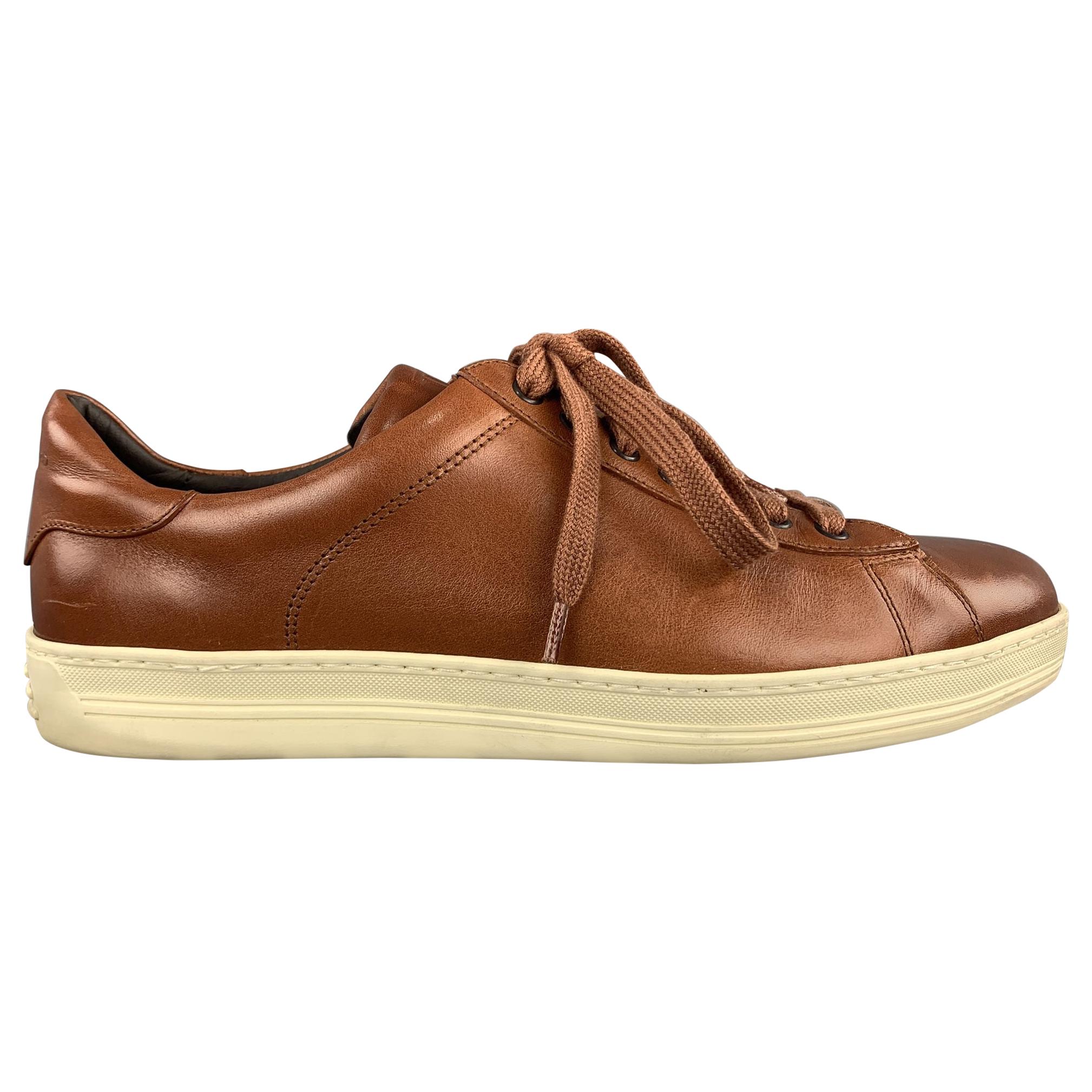 TOM FORD Size 11 Tan Solid Leather Lace Up Sneakers