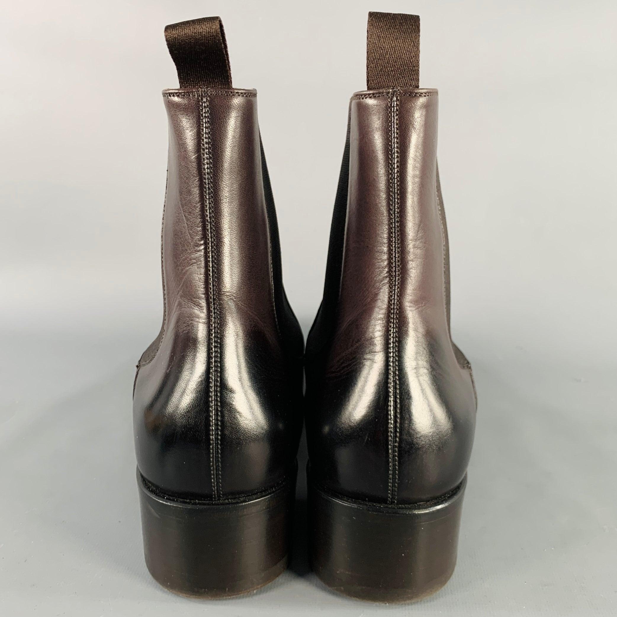 Black TOM FORD Size 11.5 Purple Leather Chelsea Ankle Boots