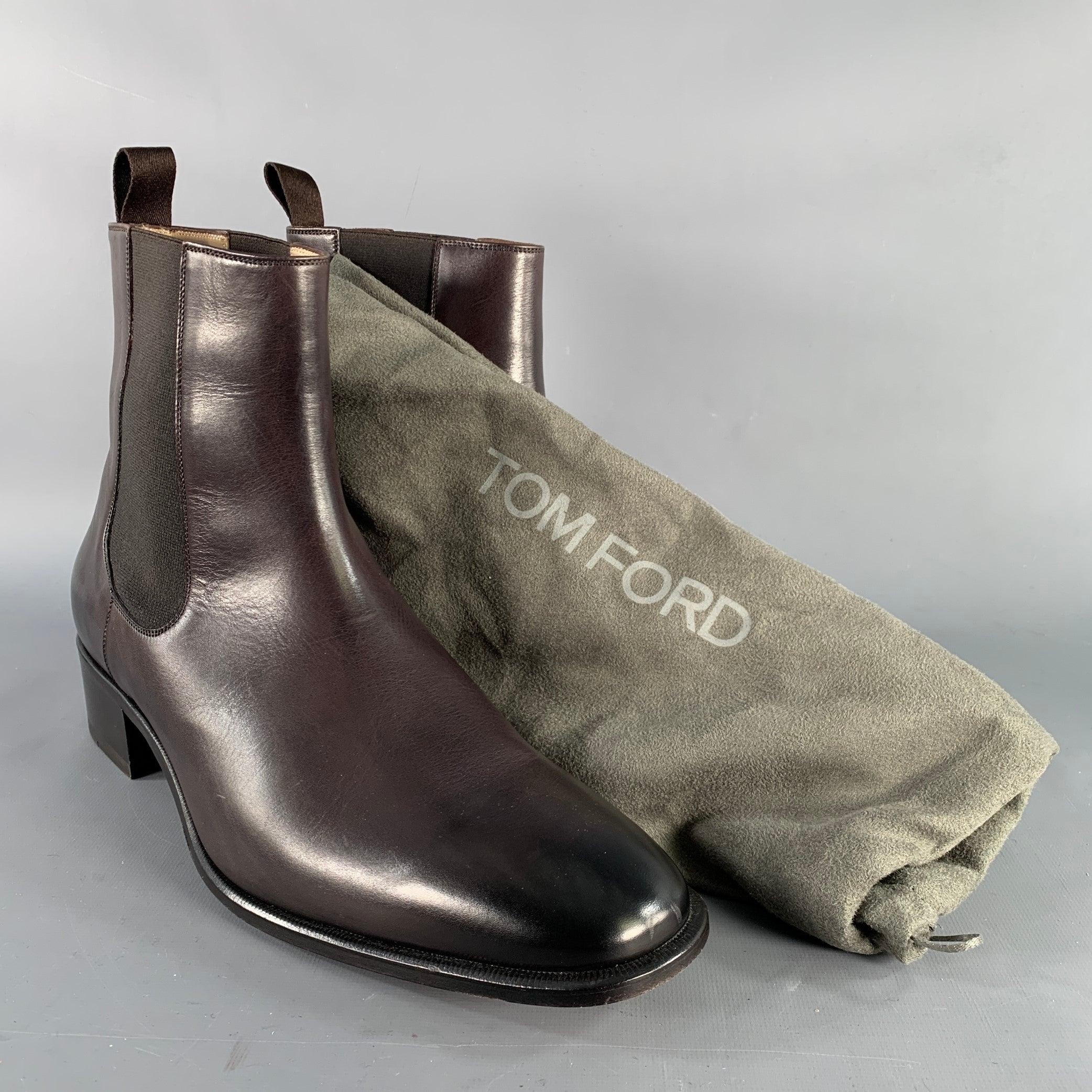 TOM FORD Size 11.5 Purple Leather Chelsea Ankle Boots 4