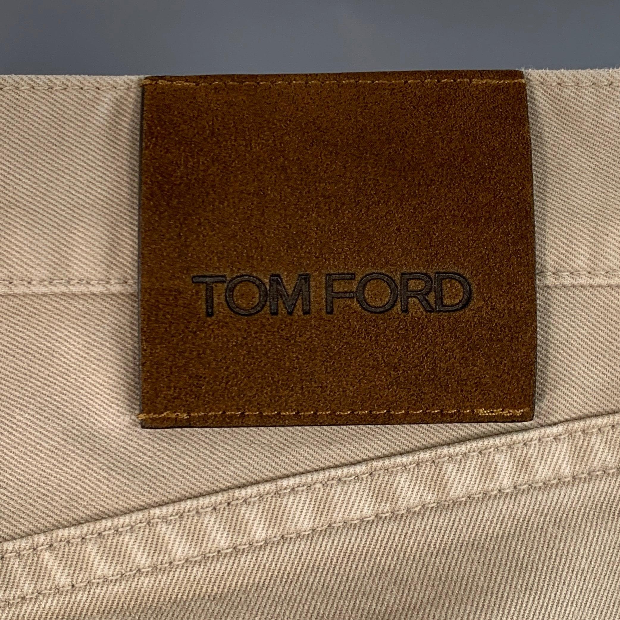 Beige Tom Ford taglia 30 Jeans Khaki in Twill misto cotone con chiusura a bottone in vendita