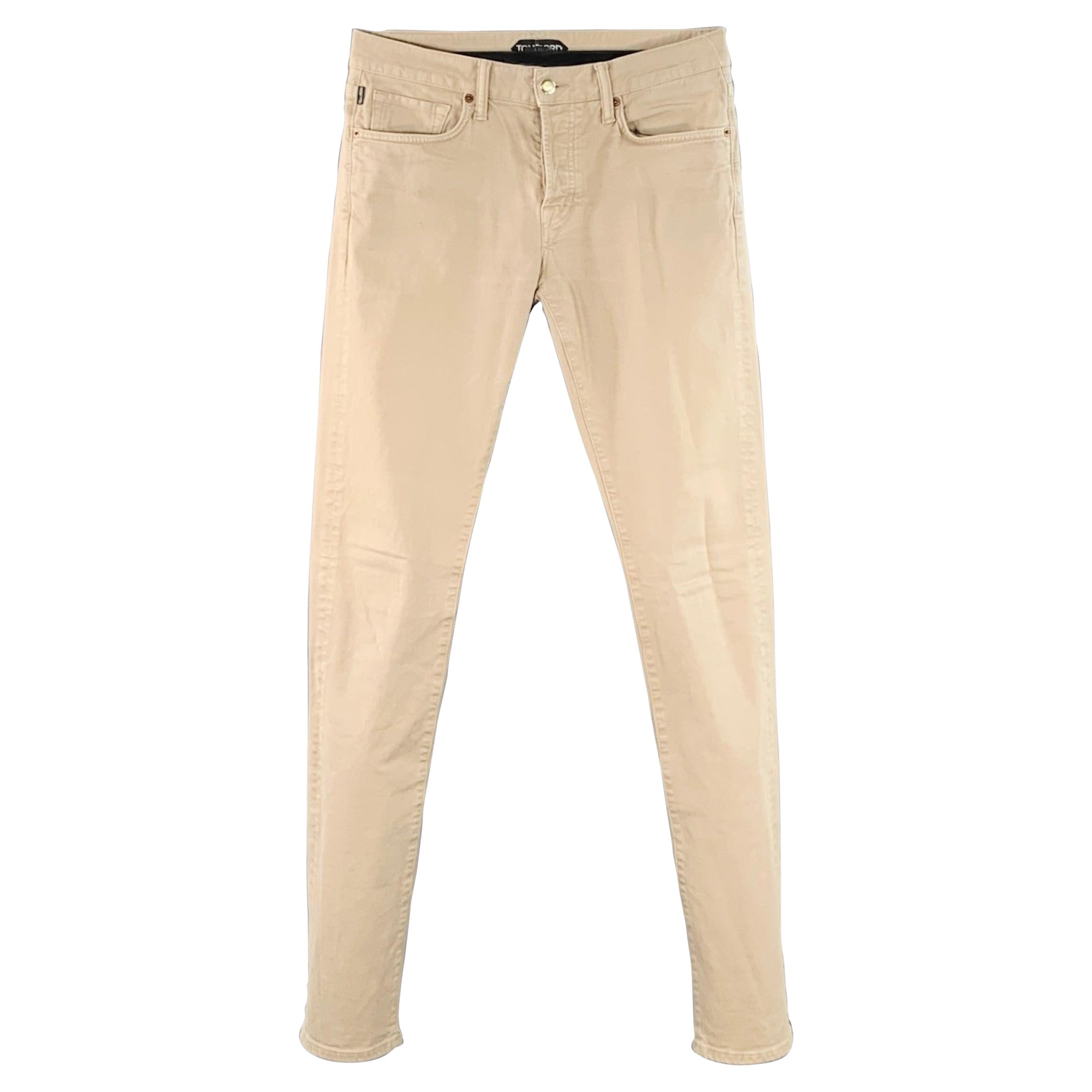 Tom Ford taglia 30 Jeans Khaki in Twill misto cotone con chiusura a bottone in vendita