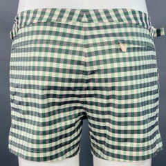 TOM FORD Size 32 Green Grey White Gingham Side Tabs Swim Trunks