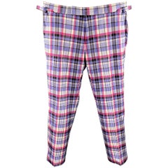 TOM FORD Size 32 Lavender & Pink Plaid Silk / Cotton Zip Fly Dress Pants