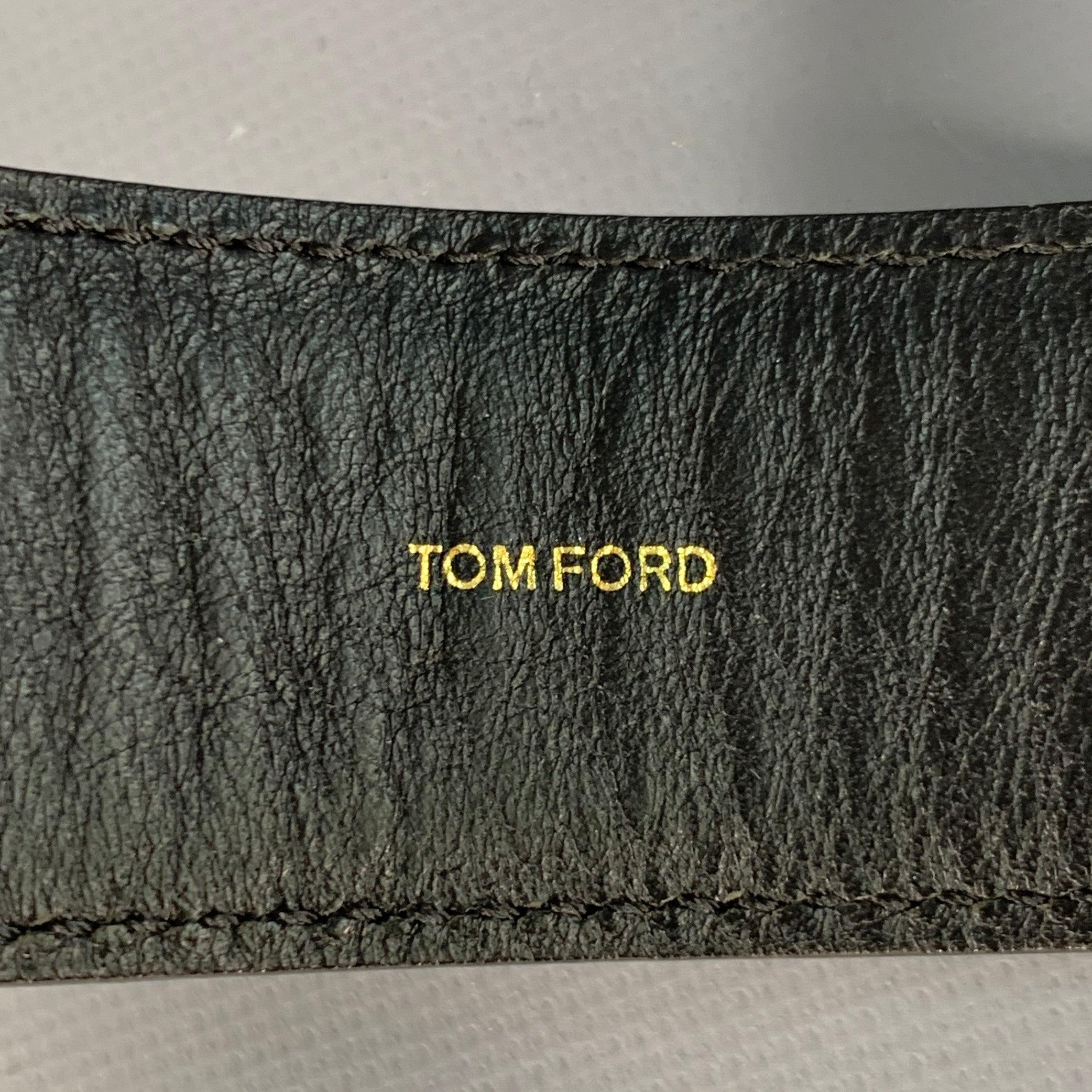 TOM FORD Größe 36 Schwarz Silber Kieselgur Ledergürtel im Angebot 1