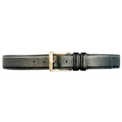 TOM FORD Size 36 Black Silver Pebble Grain Leather Belt