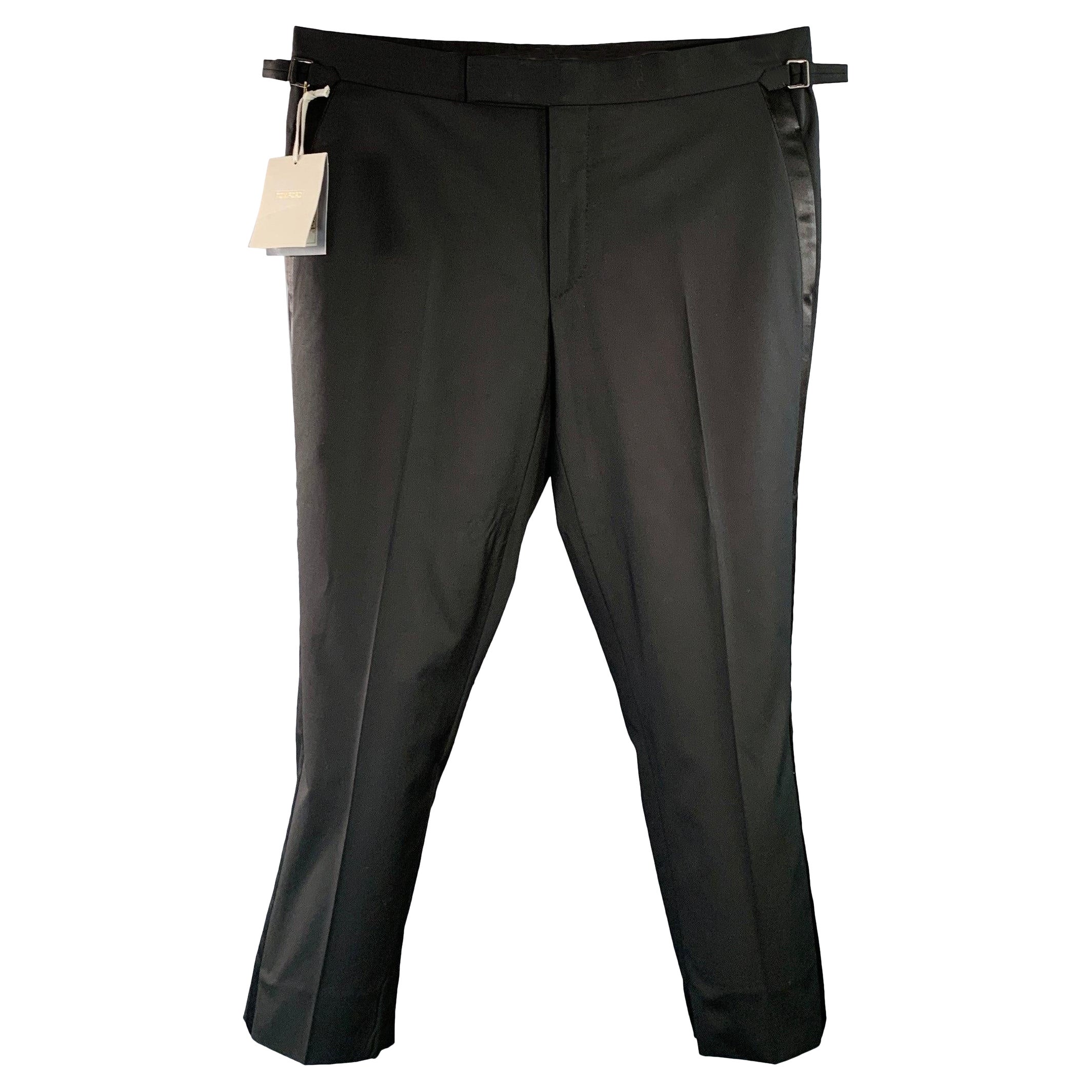 TOM FORD Talla 36 Negro Lana Frente Plano Esmoquin Zip Fly Pantalones de vestir